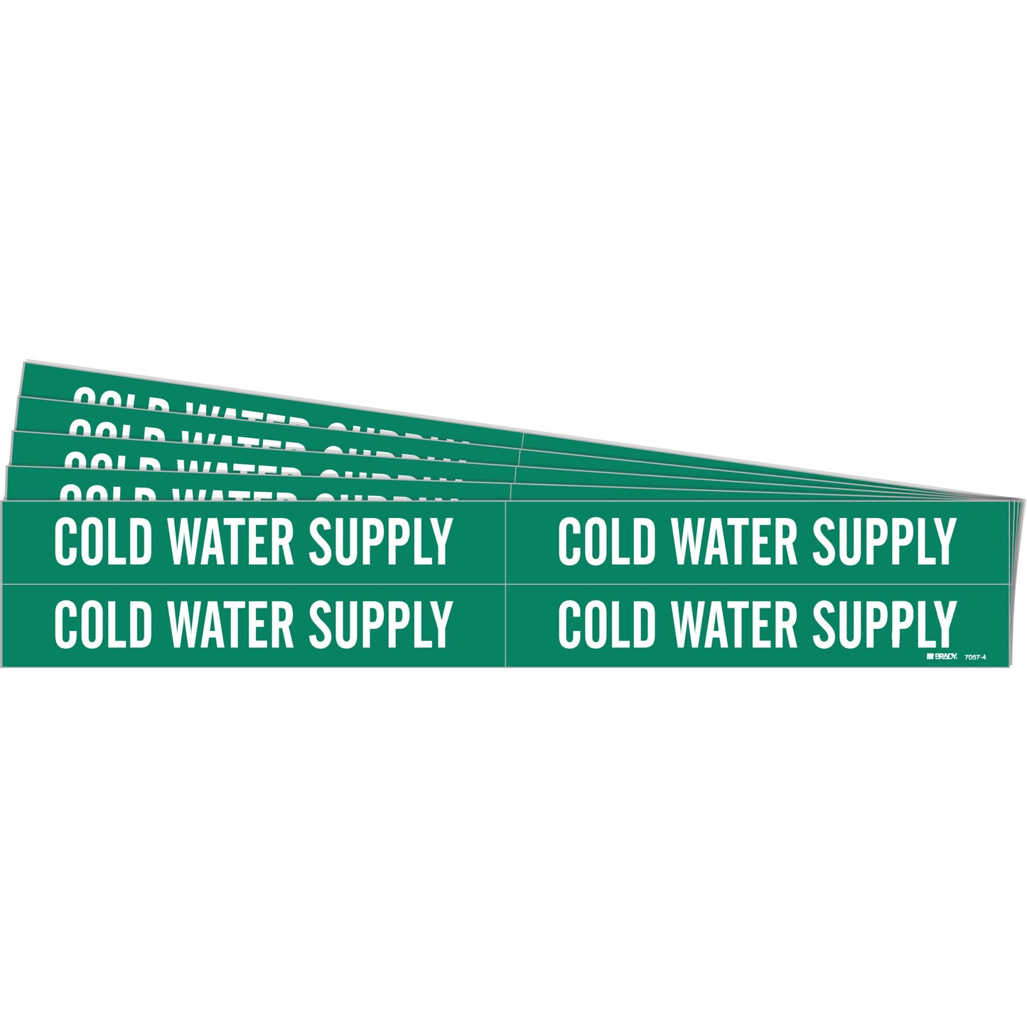 Brady "Cold Water Supply" Pipe Markers, Self-Adhesive, 1-1/8" H x 7" W, White on Green