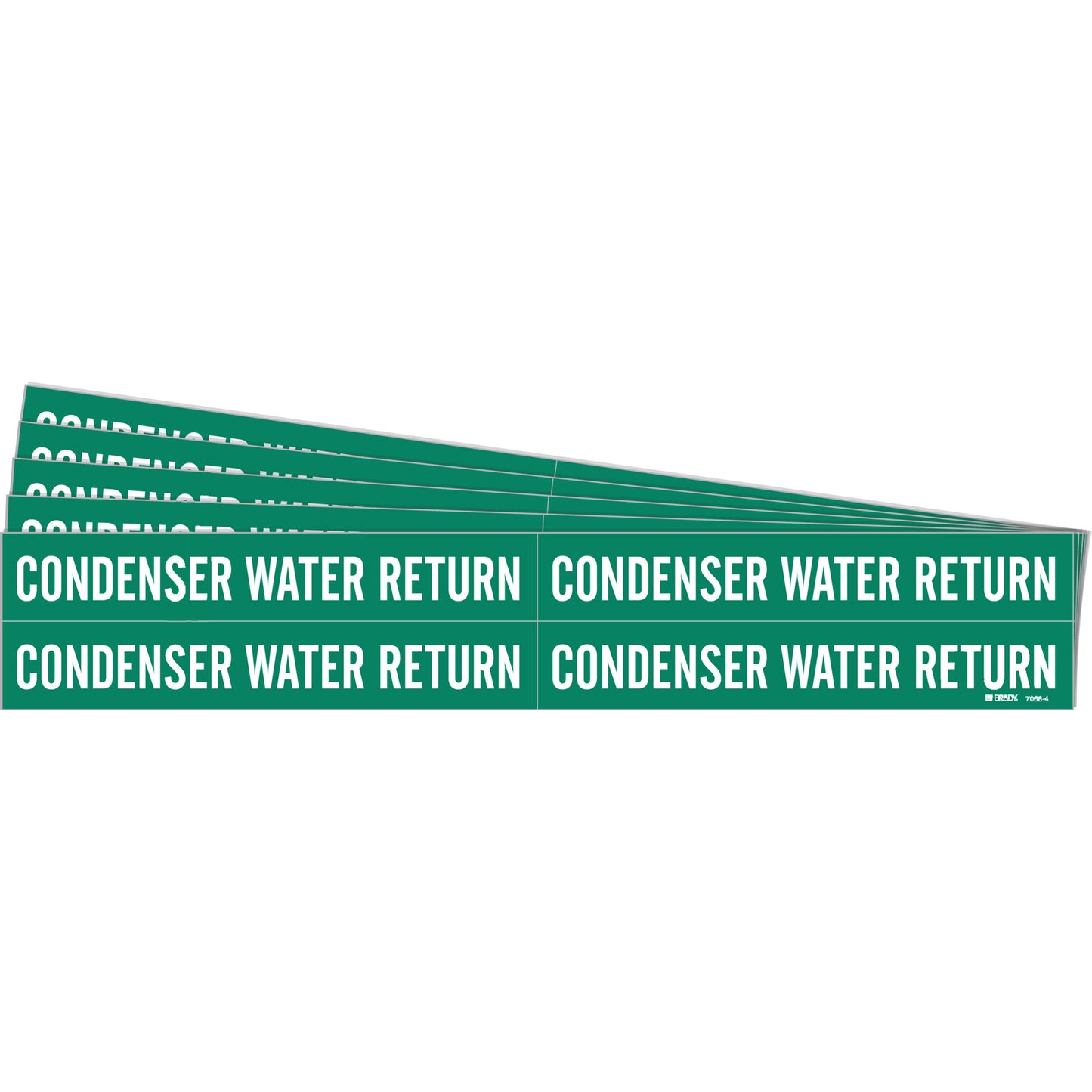 Brady "Condenser Water Return" Pipe Markers, Self-Adhesive, 1-1/8" H x 7" W, White on Green