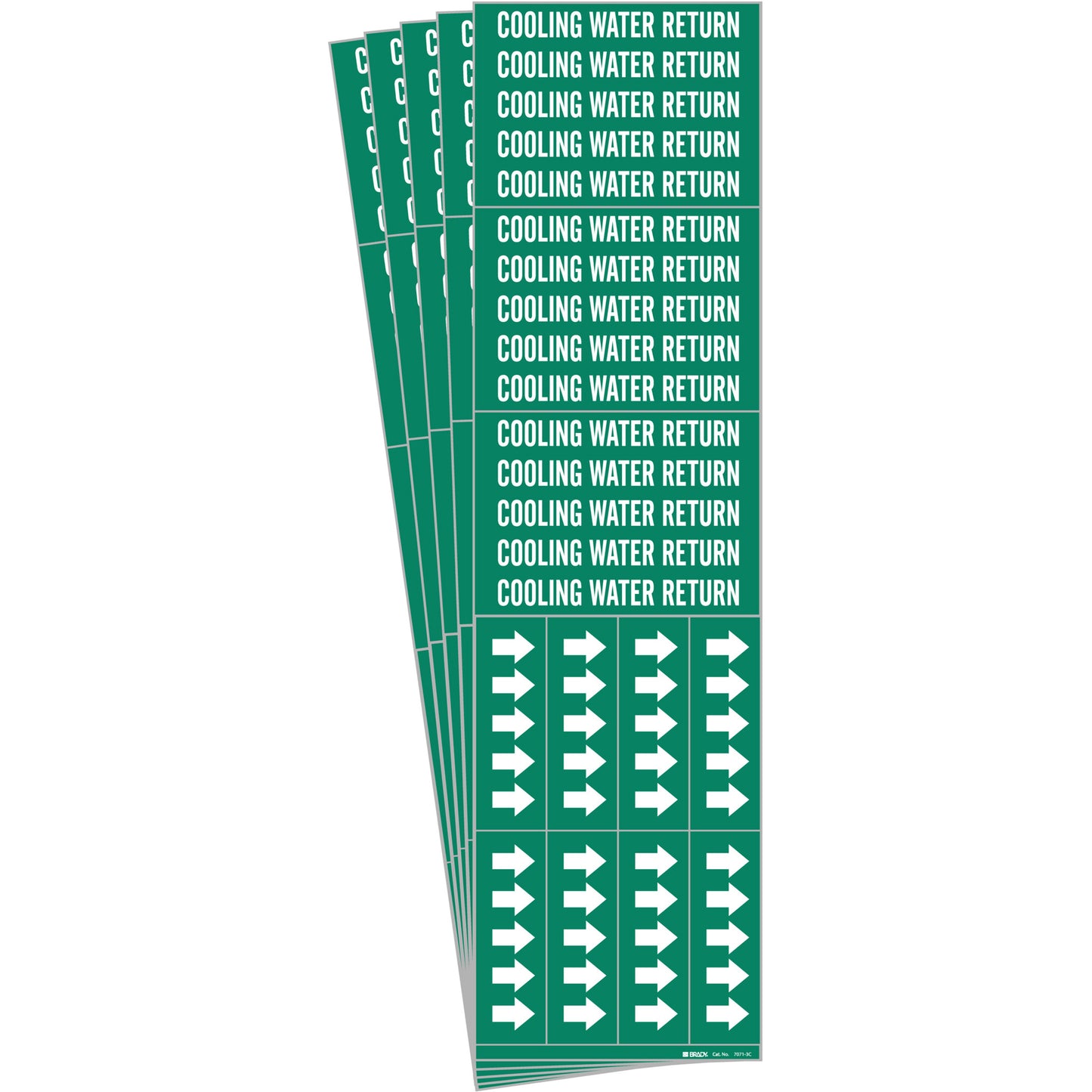Brady "Cooling Water Return" Pipe Markers, Self-Adhesive, 2-1/4" H x 2-3/4" W, White on Green