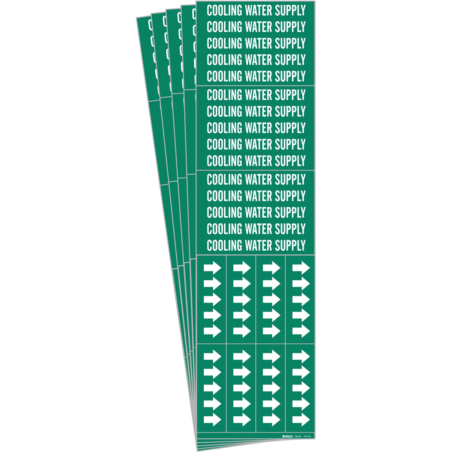 Brady "Cooling Water Supply" Pipe Markers, Self-Adhesive, 2-1/4" H x 2-3/4" W, White on Green