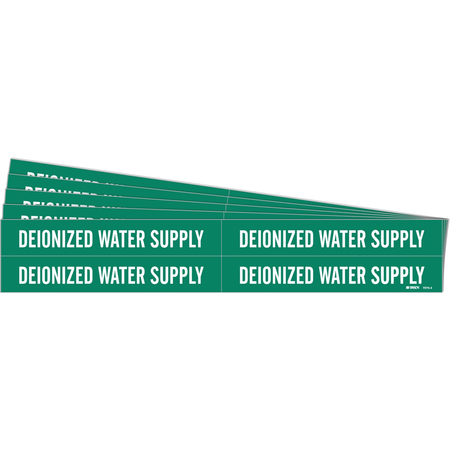 Brady "Deionized Water Supply" Pipe Markers, Self-Adhesive, 1-1/8" H x 7" W, White on Green