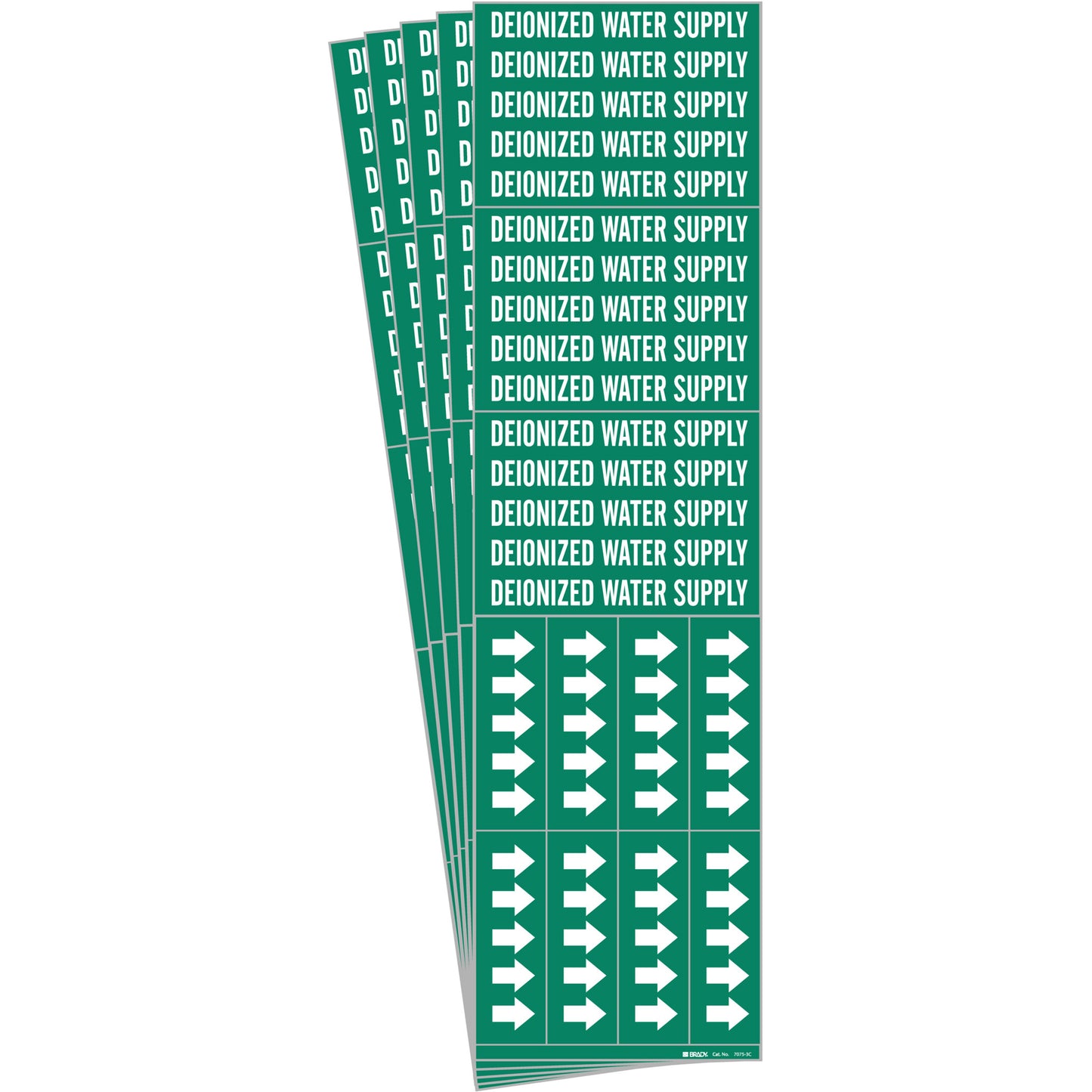 Brady "Deionized Water Supply" Pipe Markers, Self-Adhesive, 2-1/4" H x 2-3/4" W, White on Green