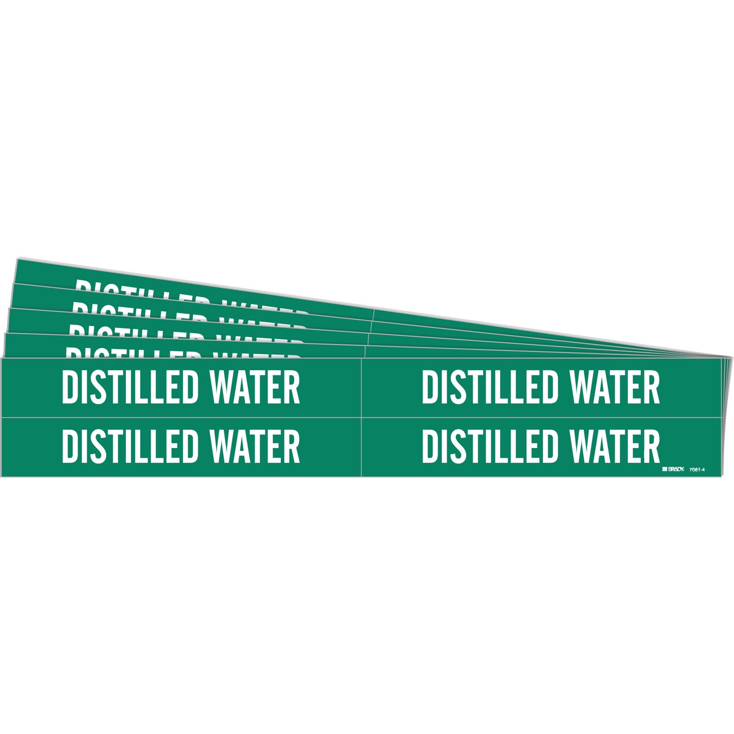 Brady "Distilled Water" Pipe Markers, Self-Adhesive, 1-1/8" H x 7" W, White on Green