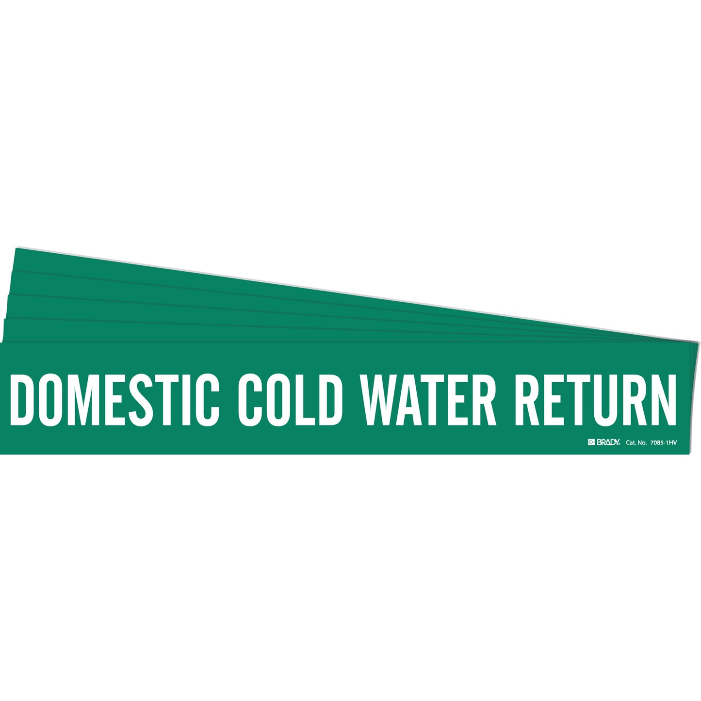 Brady "Domestic Cold Water Return" Pipe Marker, Self-Adhesive, 4" H x 24" W, White on Green