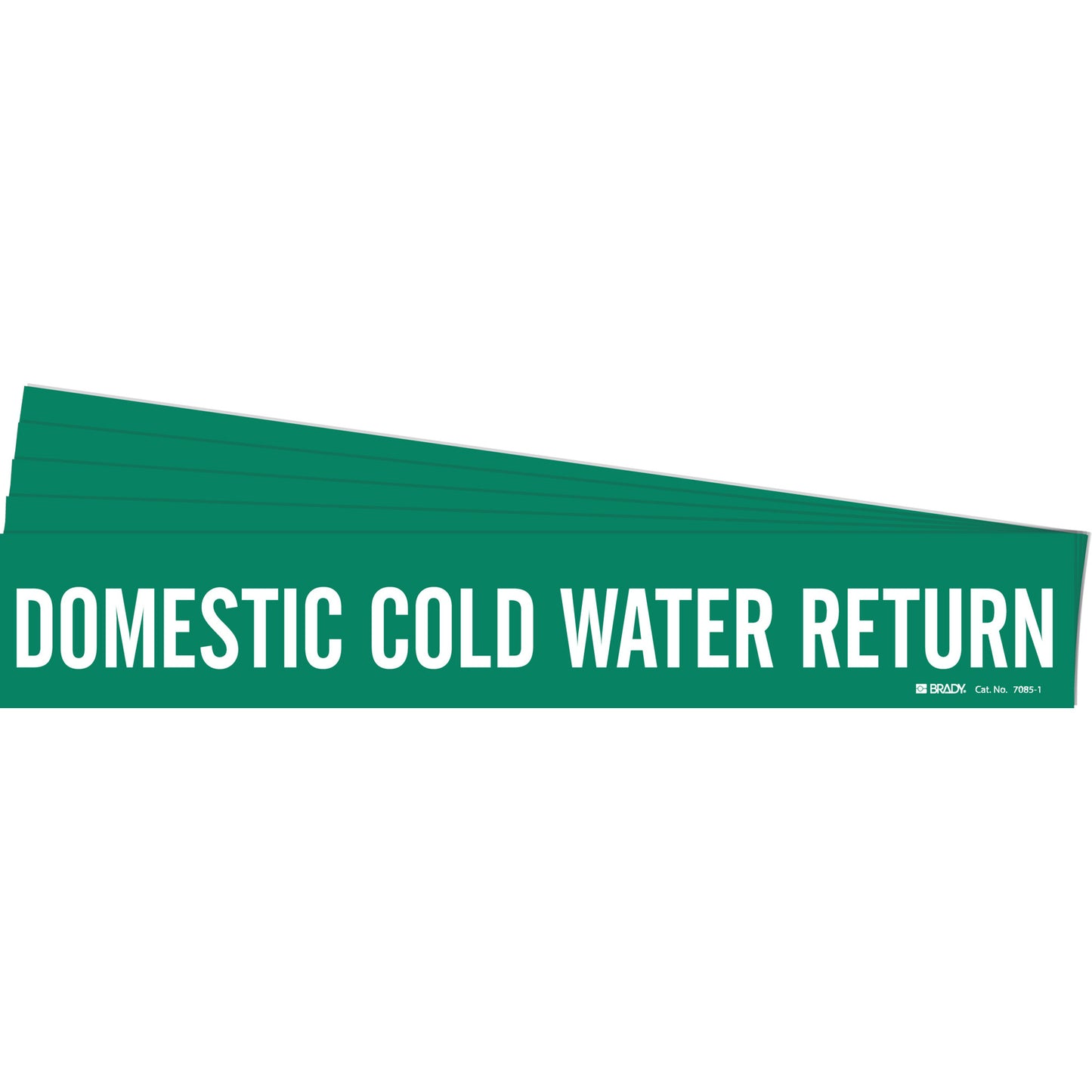 Brady "Domestic Cold Water Return" Pipe Marker, Self-Adhesive, 2-1/4" H x 14" W, White on Green