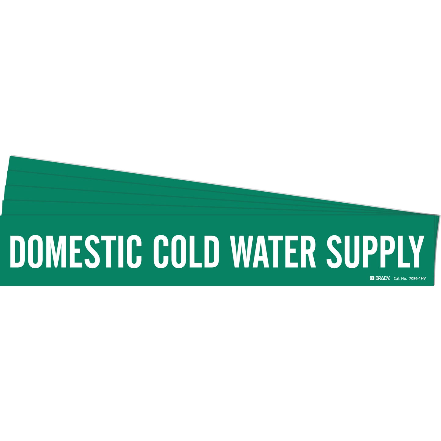 Brady "Domestic Cold Water Supply" Pipe Marker, Self-Adhesive, 4" H x 24" W, White on Green