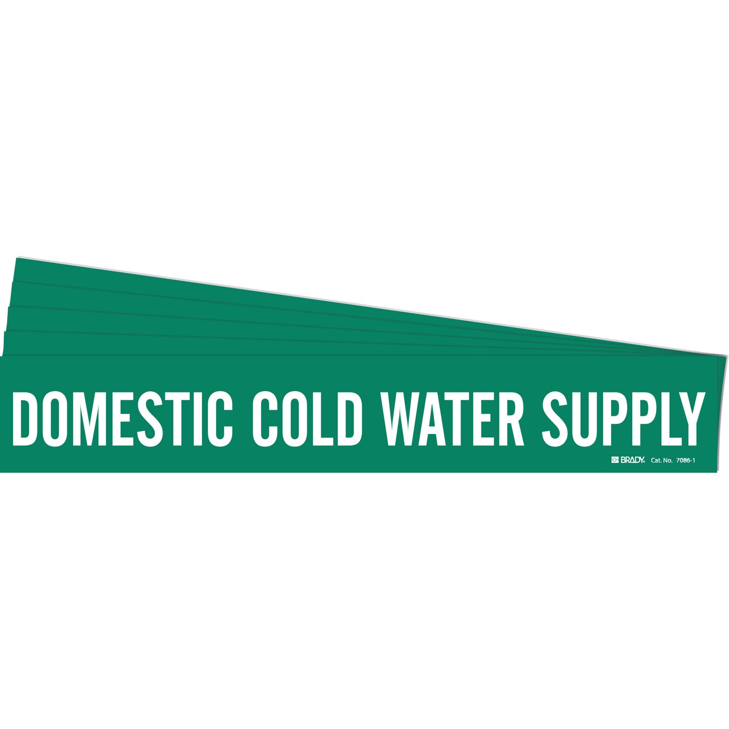 Brady "Domestic Cold Water Supply" Pipe Marker, Self-Adhesive, 2-1/4" H x 14" W, White on Green