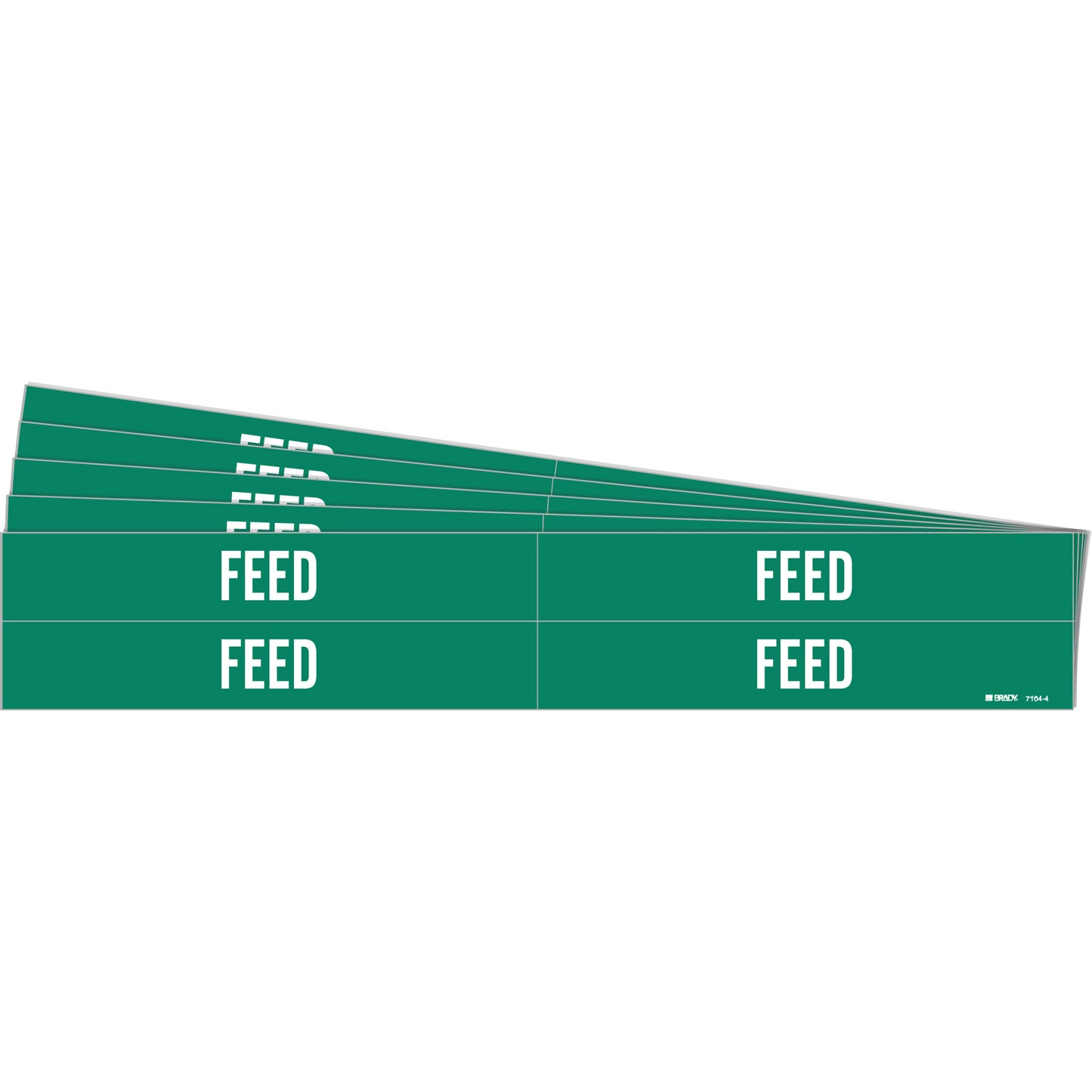 Brady "Feed" Pipe Marker, Self-Adhesive, 1-1/8" H x 7" W, White on Green
