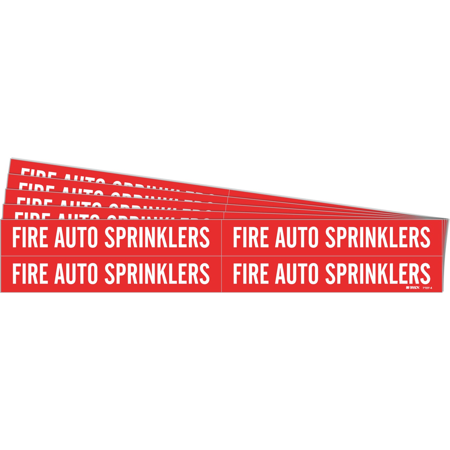 Brady "Fire Auto Sprinklers" Pipe Markers, Self-Adhesive, 1-1/8" H x 7" W, White on Red