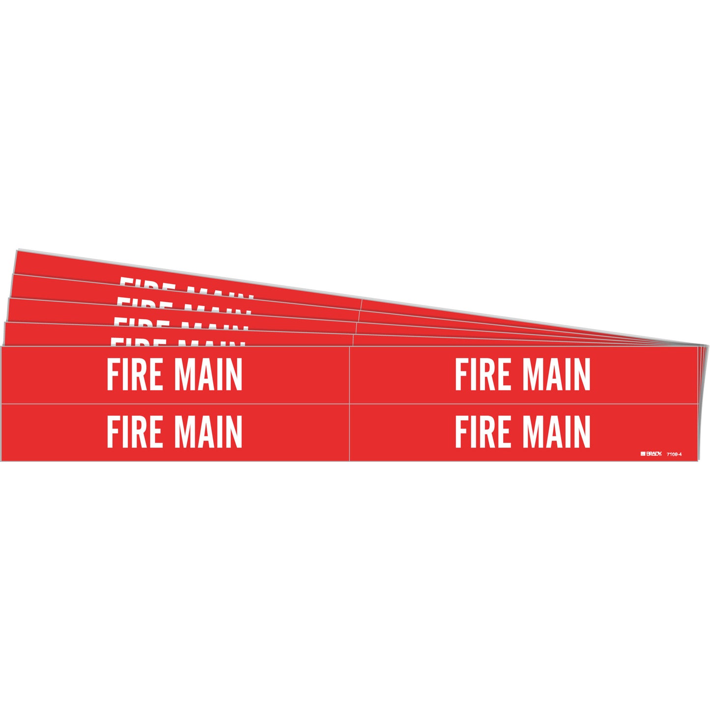 Brady "Fire Main" Pipe Markers, Self-Adhesive, 1-1/8" H x 7" W, White on Red