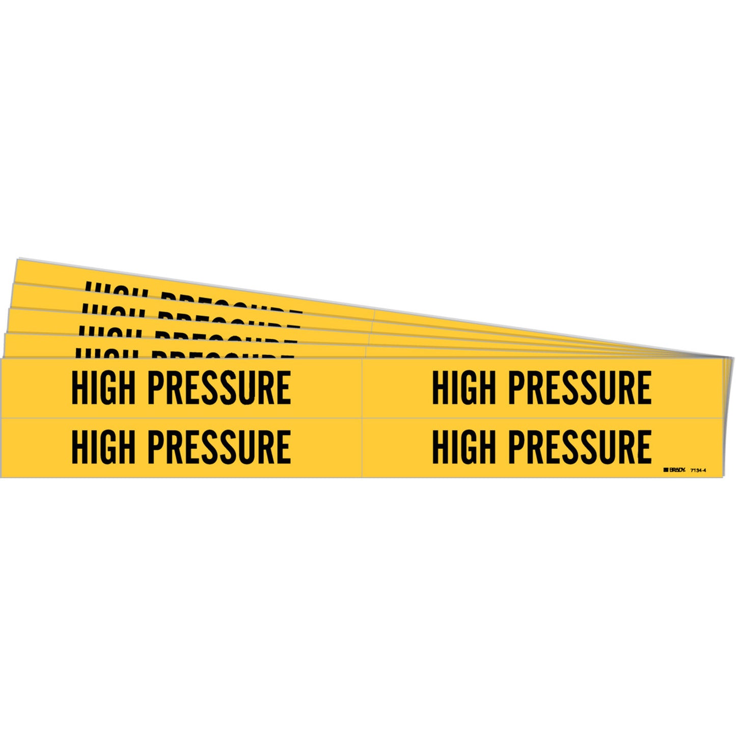 Brady "High Pressure" Pipe Markers, Self-Adhesive, 1-1/8" H x 7" W, Black on Yellow