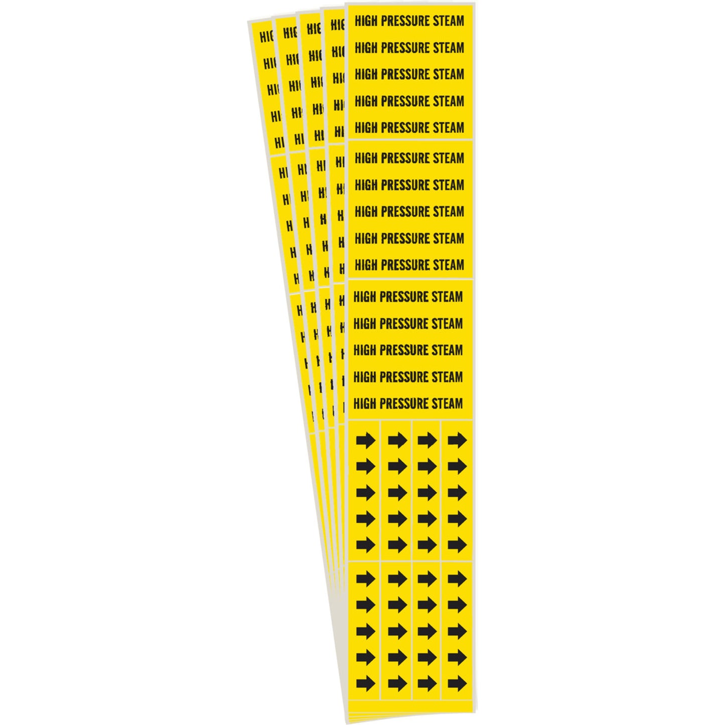 Brady "High Pressure Steam" Pipe Markers, Self-Adhesive, 2-1/4" H x 2-3/4" W, Black on Yellow