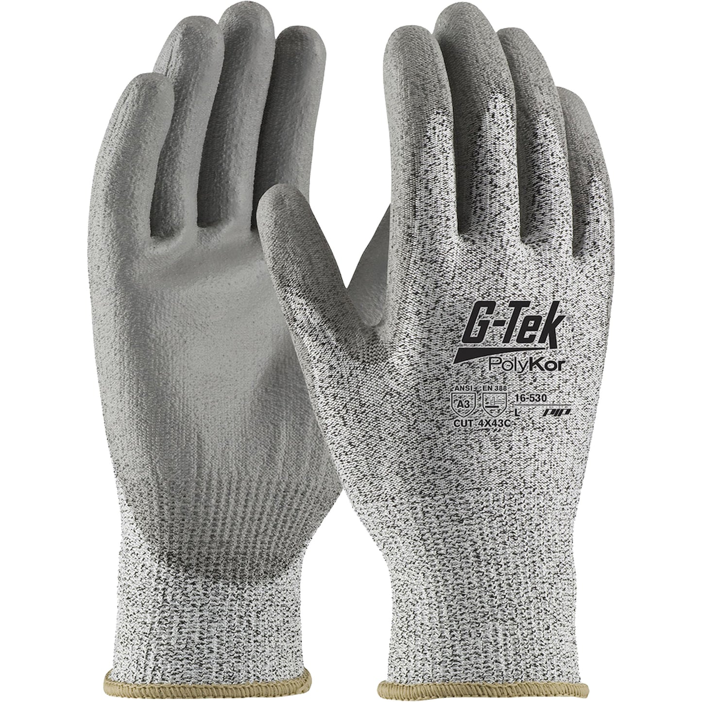 Protective Industrial Products G-Tek® PolyKor® Cut-Resistant Glove, Size Medium, 13 Gauge, Polyurethane Coated, Engineered Yarn Shell, ANSI/ISEA 105 Level 3