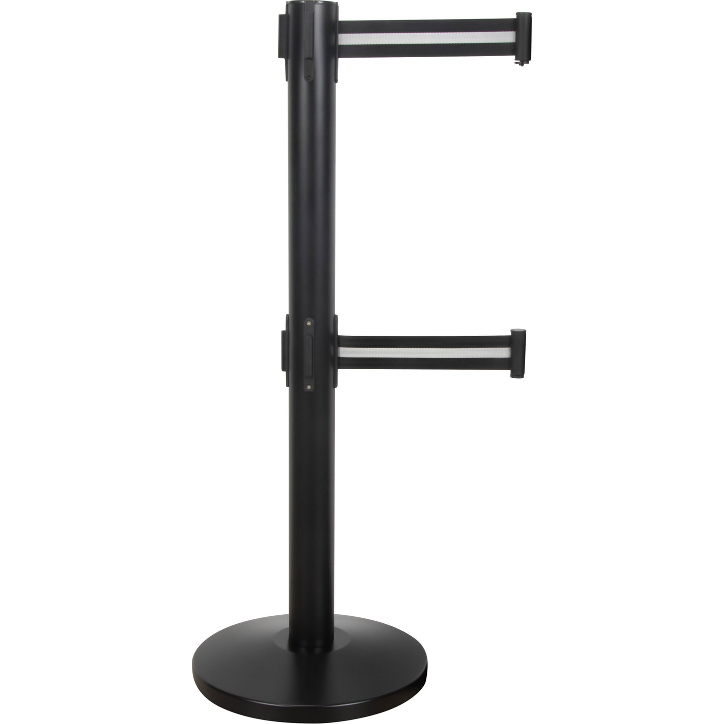 Zenith Safety Products Dual Belt Crowd Control Barrier, Steel, 35" H, Black/White Tape, 7' Tape Length
