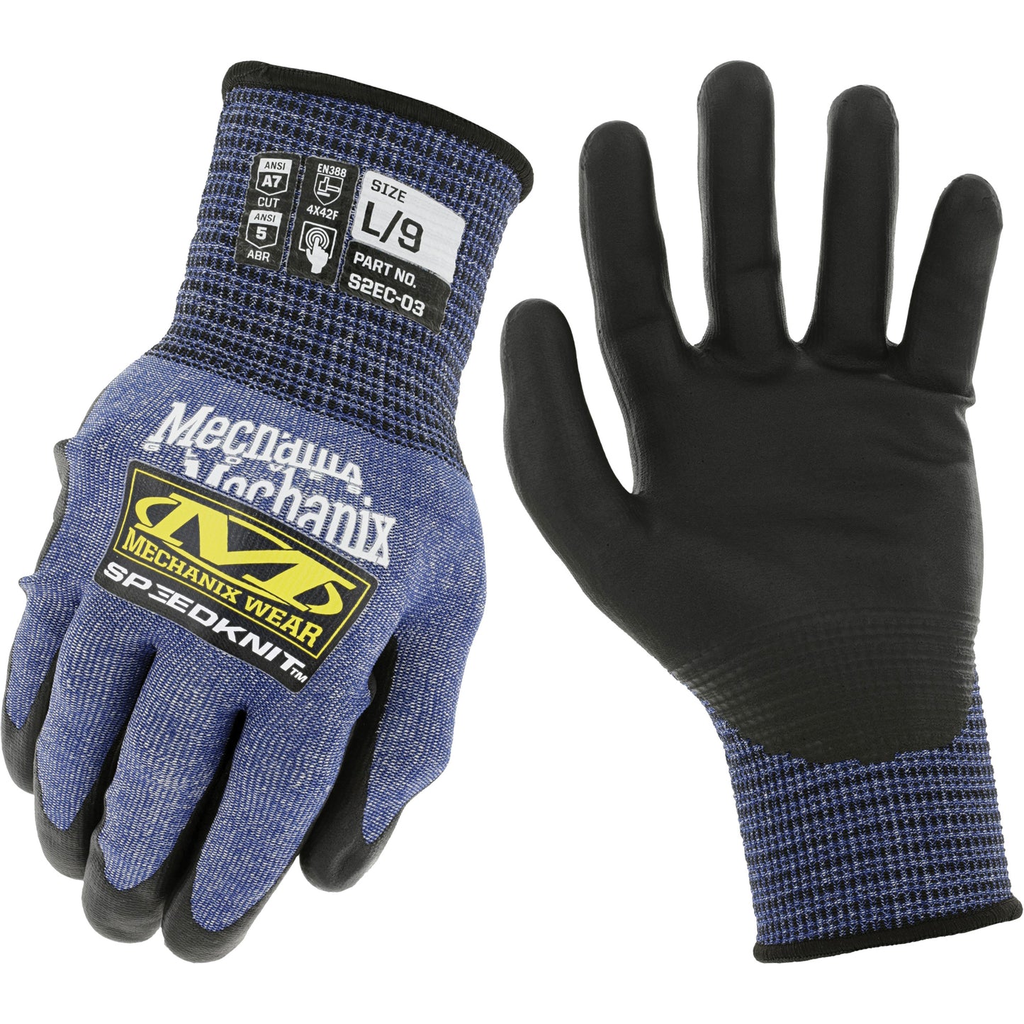 Mechanix Wear Speedknit™ S2EC03 Cut-Resistant Gloves, Size Medium/8, 18 Gauge, Urethane Coated, HPPE/Tungsten Shell, ASTM ANSI Level A7/EN 388 Level F