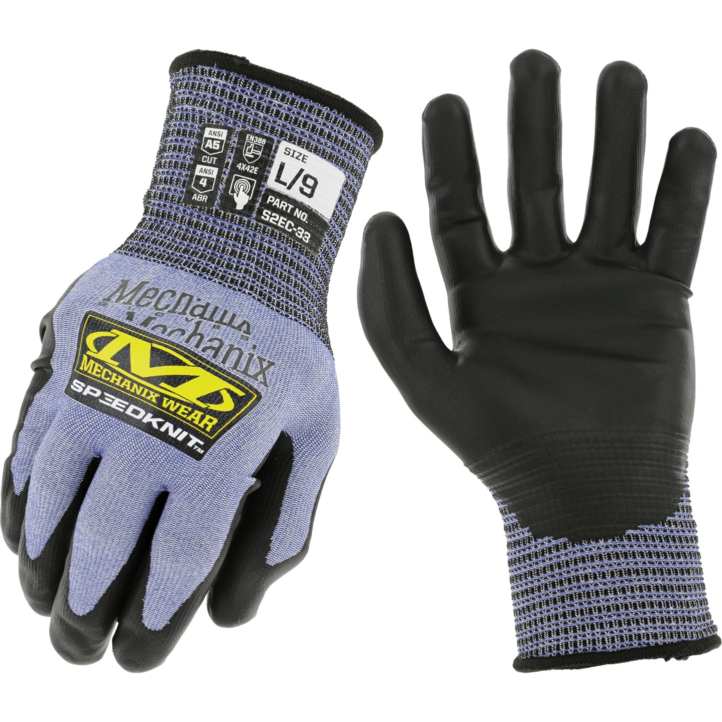 Mechanix Wear Speedknit™ S2EC33 Cut-Resistant Gloves, Size Large/9, 18 Gauge, Urethane Coated, HPPE/Tungsten Shell, ASTM ANSI Level A5/EN 388 Level D