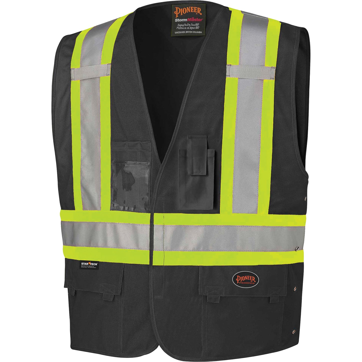 Pioneer 135 Safety Vest with Adjustable Sides, Black, Large/X-Large, Polyester