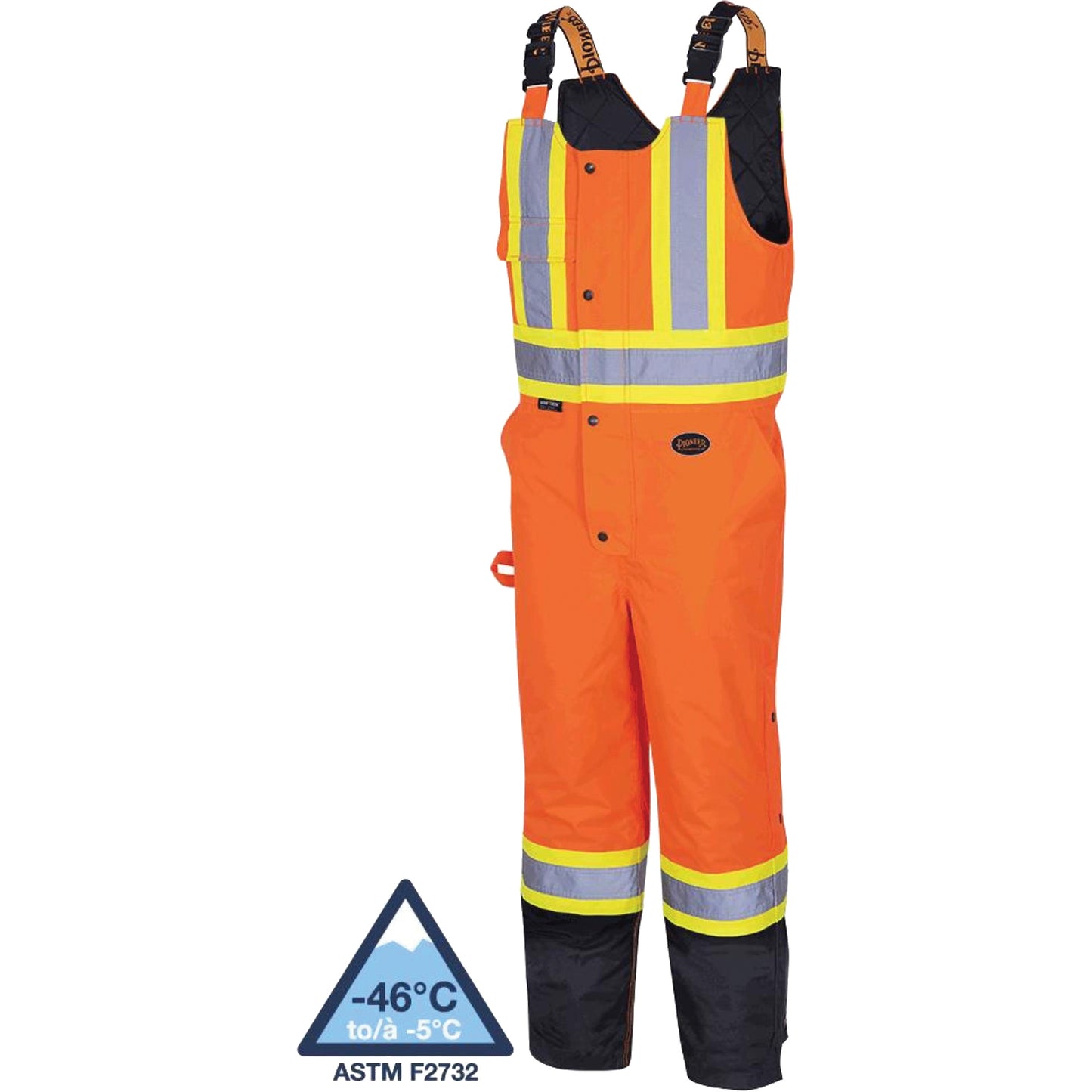 Pioneer 5040BB Waterproof Quilted Bib Pants, Polyester, Large, Black/High Visibility Orange