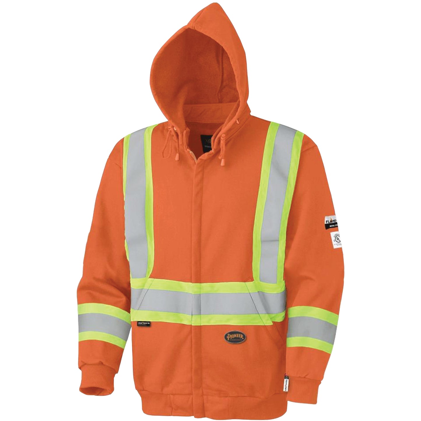 Pioneer 338SF Flame-Resistant Zip-Style Safety Hoodie, Men's, Small, High Visibility Orange, 22 cal/cm²