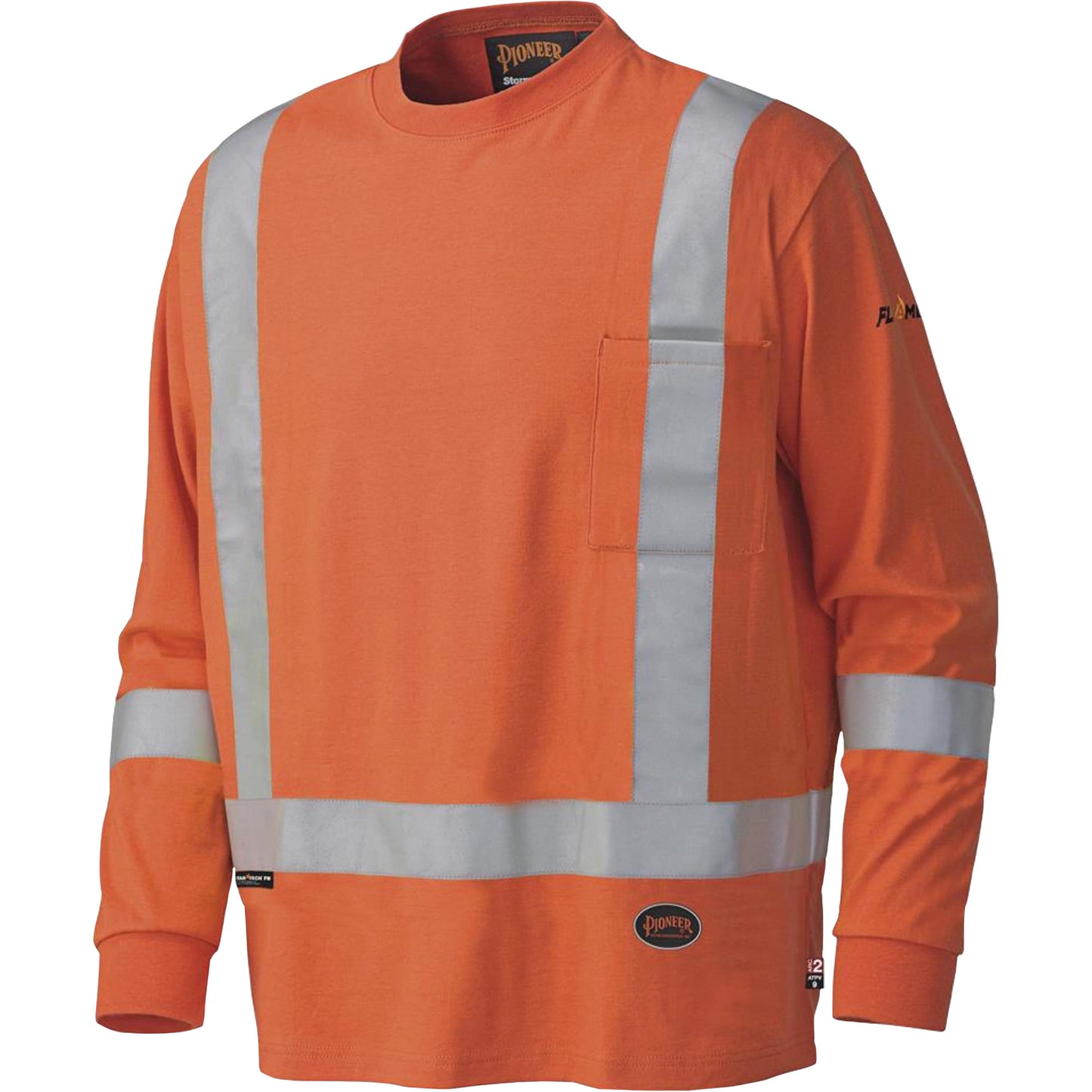 Pioneer 339SFA Flame-Resistant Long-Sleeved Safety Shirt, Medium, High Visibility Orange