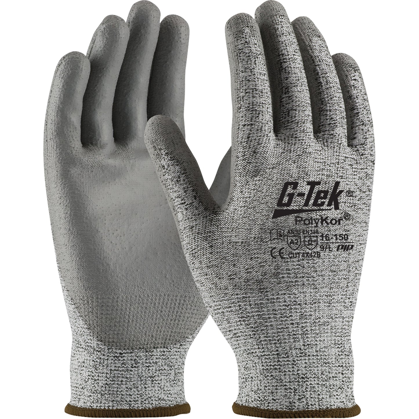 Protective Industrial Products G-Tek® Seamless Knit Cut-Resistant Gloves, Size Large, 13 Gauge, Polyurethane Coated, PolyKor® Shell, ASTM ANSI Level A2/EN 388 Level B