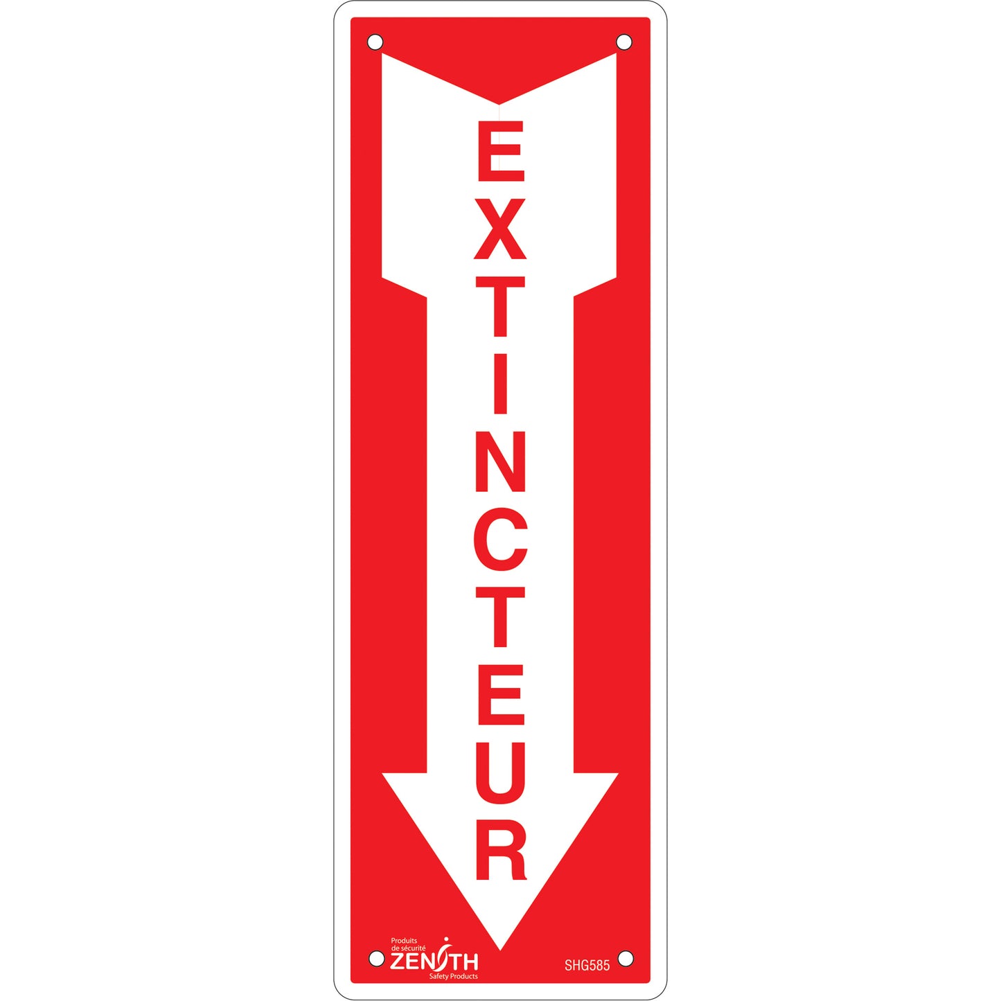 Zenith Safety Products "Extincteur" Sign, 12" x 4", Plastic, French with Pictogram