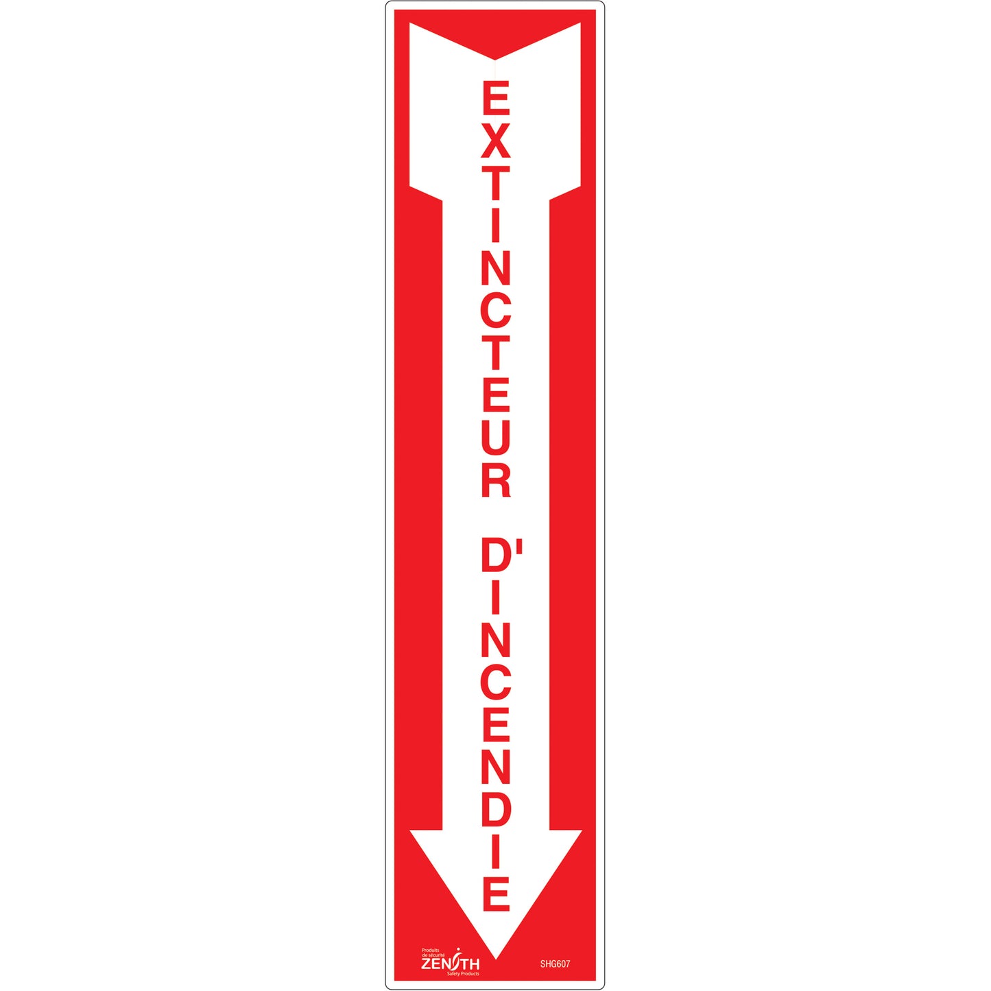 Zenith Safety Products "Extincteur d'incendie" Sign, 4" x 18", Vinyl, French with Pictogram