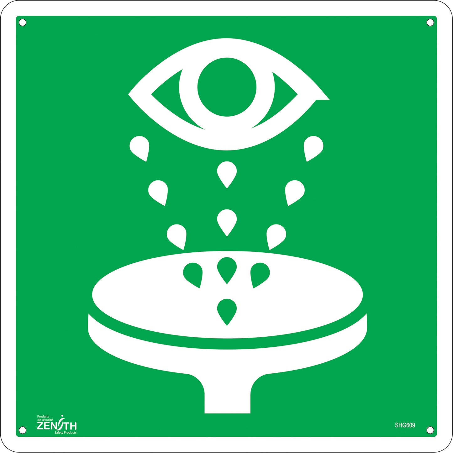 Zenith Safety Products Eye Wash CSA Standard Safety Sign, 12" x 12", Aluminum, Pictogram