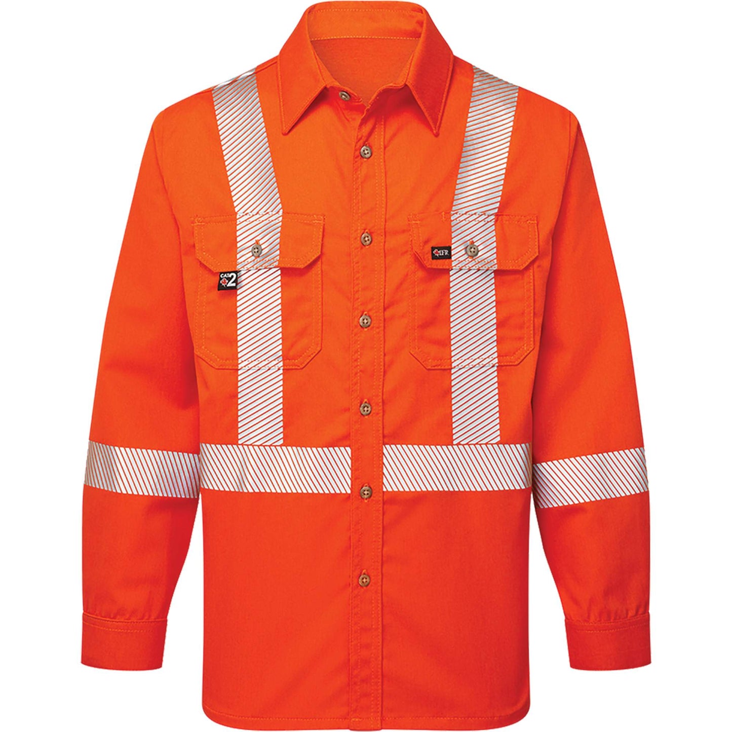 IFR Workwear Ultrasoft® Flame Resistant Deluxe Segmented Striped Work Shirt, 2X-Large (Tall), Orange