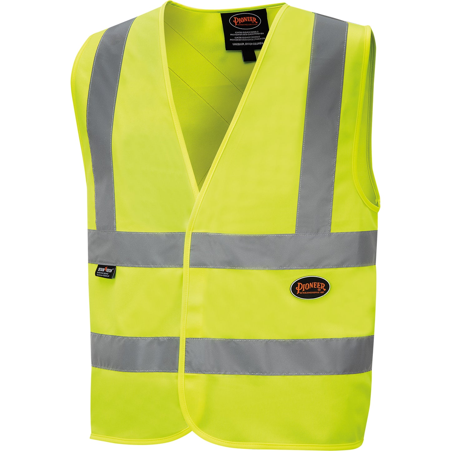 Pioneer 6886 High-Visibility Tricot Safety Vest, High Visibility Lime-Yellow, Large, Polyester