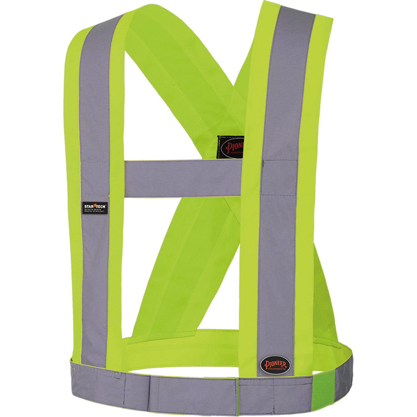 Pioneer 5493 High-Visibility 4" Wide Adjustable Safety Sash, Meets/Exceeds CSA Z96 Class 2 - Level 2, High Visibility Lime-Yellow, Silver Reflective Colour, One Size
