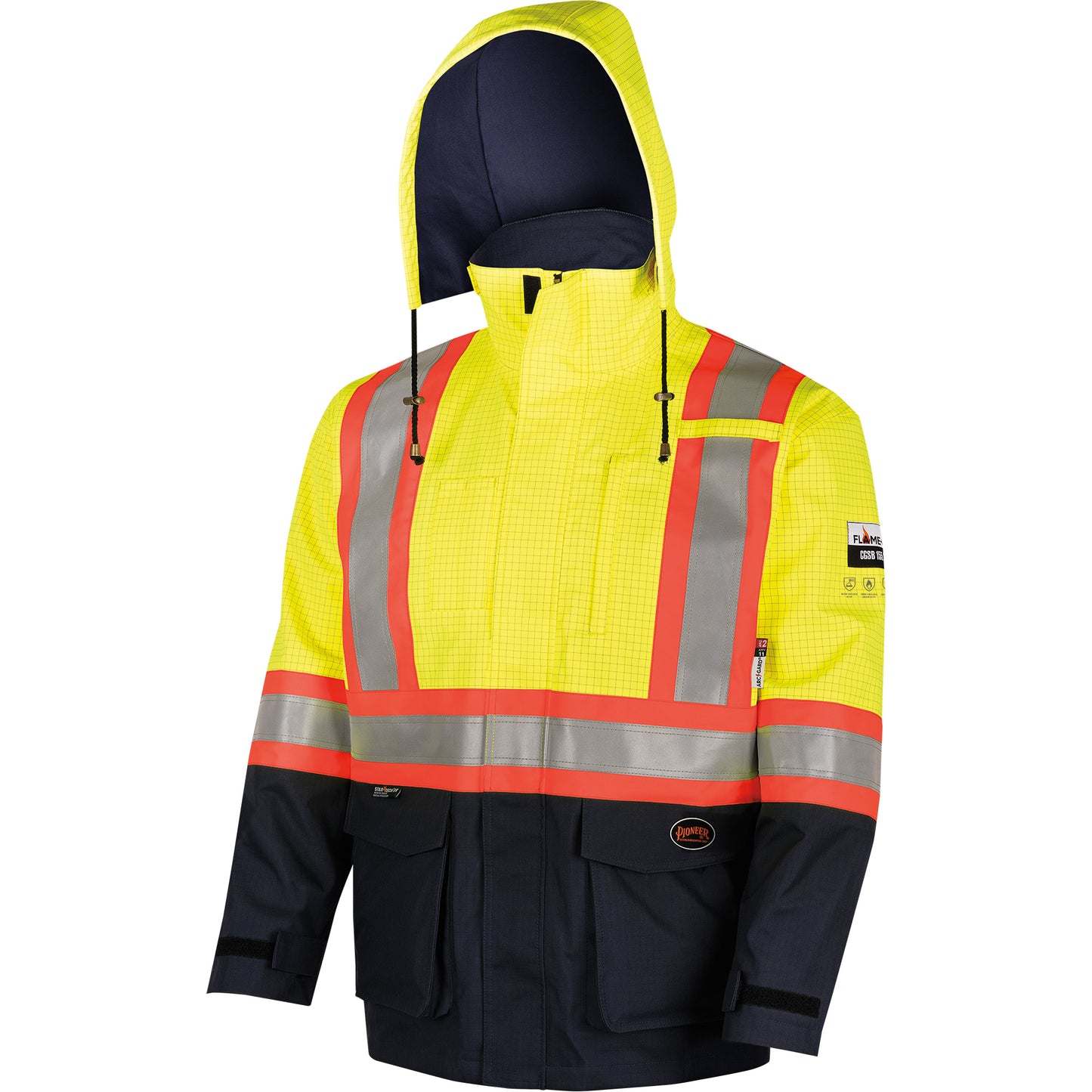 Pioneer 4485 Defender® FR/Arc/Antistatic Trilaminate Safety Jacket, 3X-Large, Black/High Visibility Yellow, 11 cal/cm²