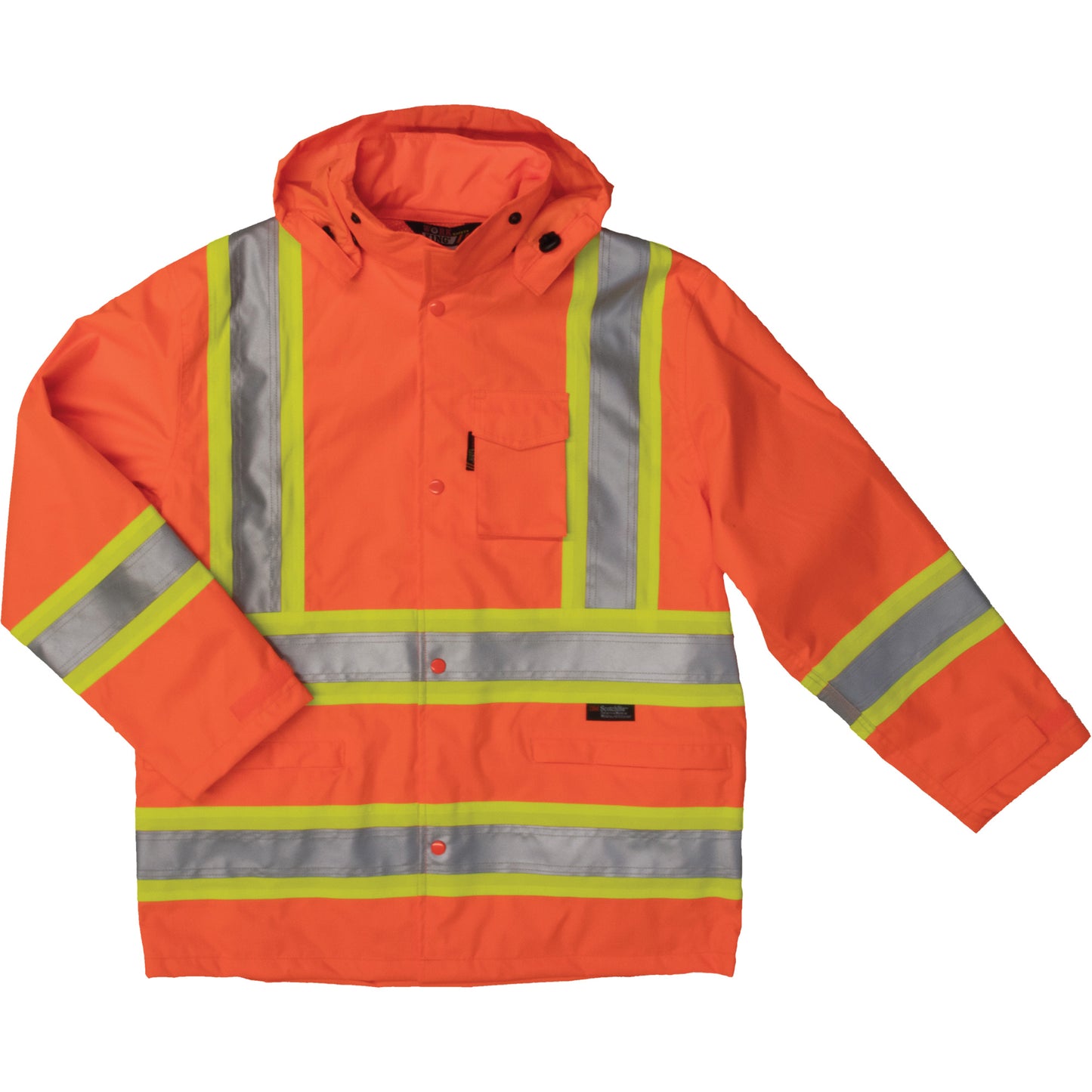 Tough Duck Ripstop Safety Rain Jacket, Polyester, 4X-Large, High Visibility Orange