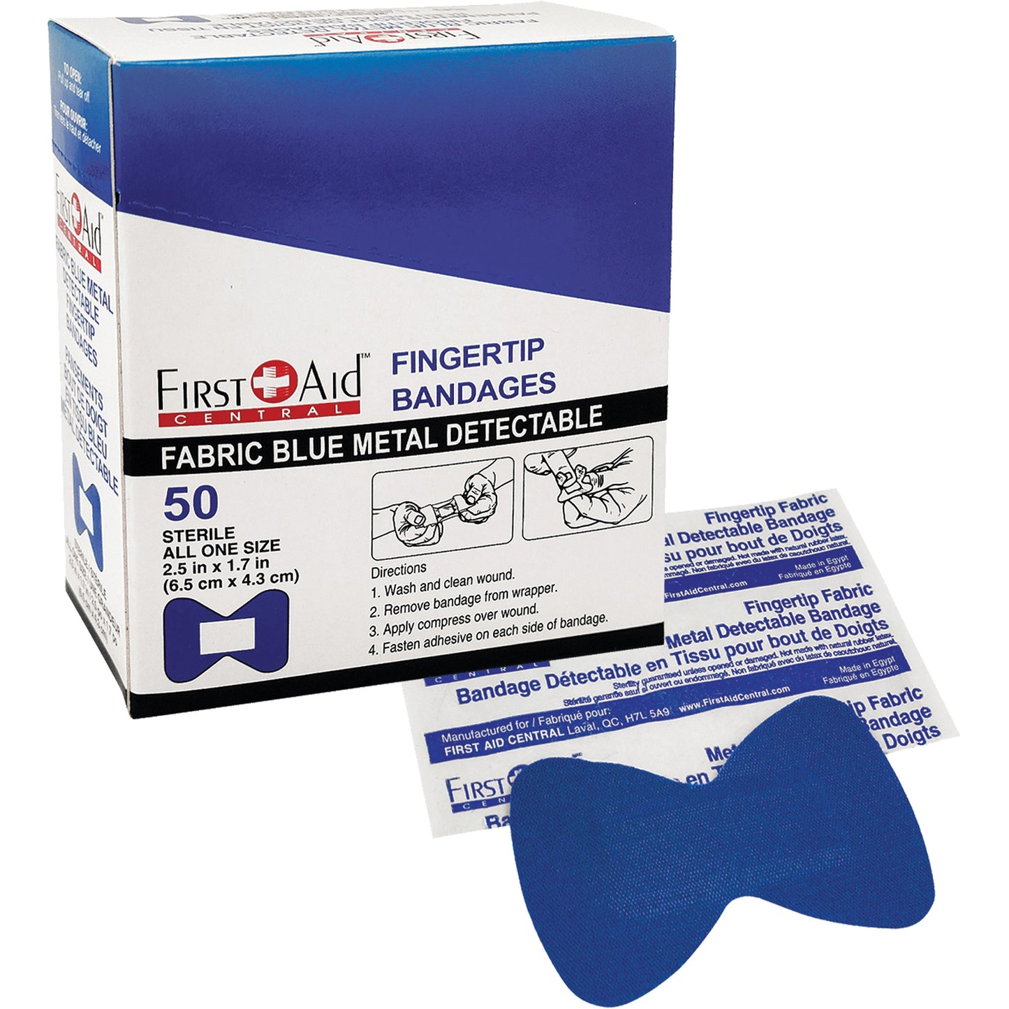 First Aid Central Bandages, Fingertip, Fabric Metal Detectable, Non-Sterile