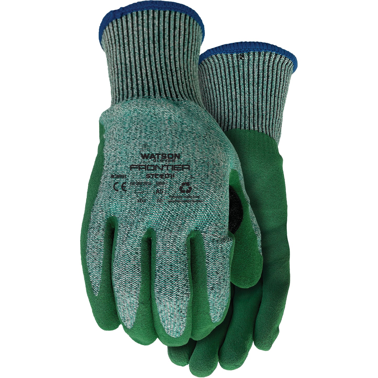Watson Gloves 351 Stealth Frontier Gloves, Size Medium, 13 Gauge, PVC/Rubber Latex Coated, Polyester/HPPE Shell, ASTM ANSI Level A5