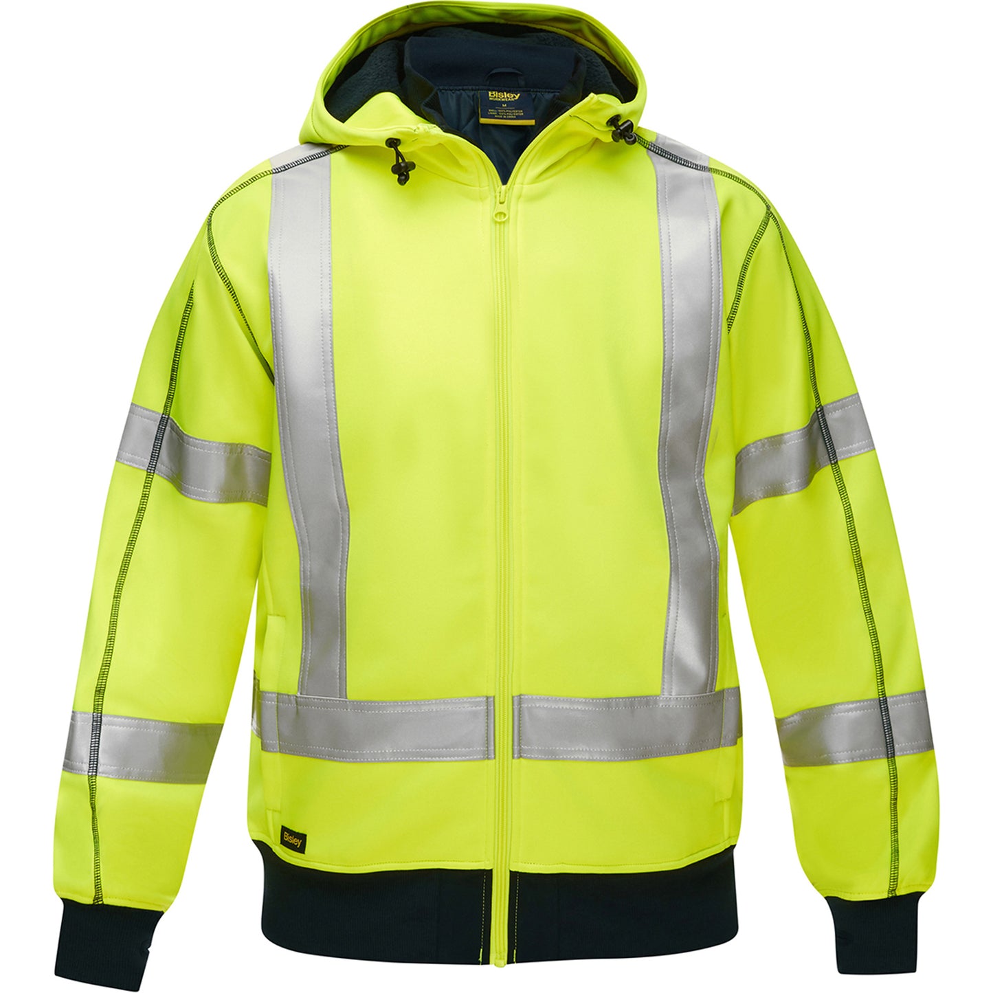 Protective Industrial Products Bisley® X-Back Full Zip Hooded Sweatshirt with Sherpa Lining, 4X-Large, High Visibility Lime-Yellow
