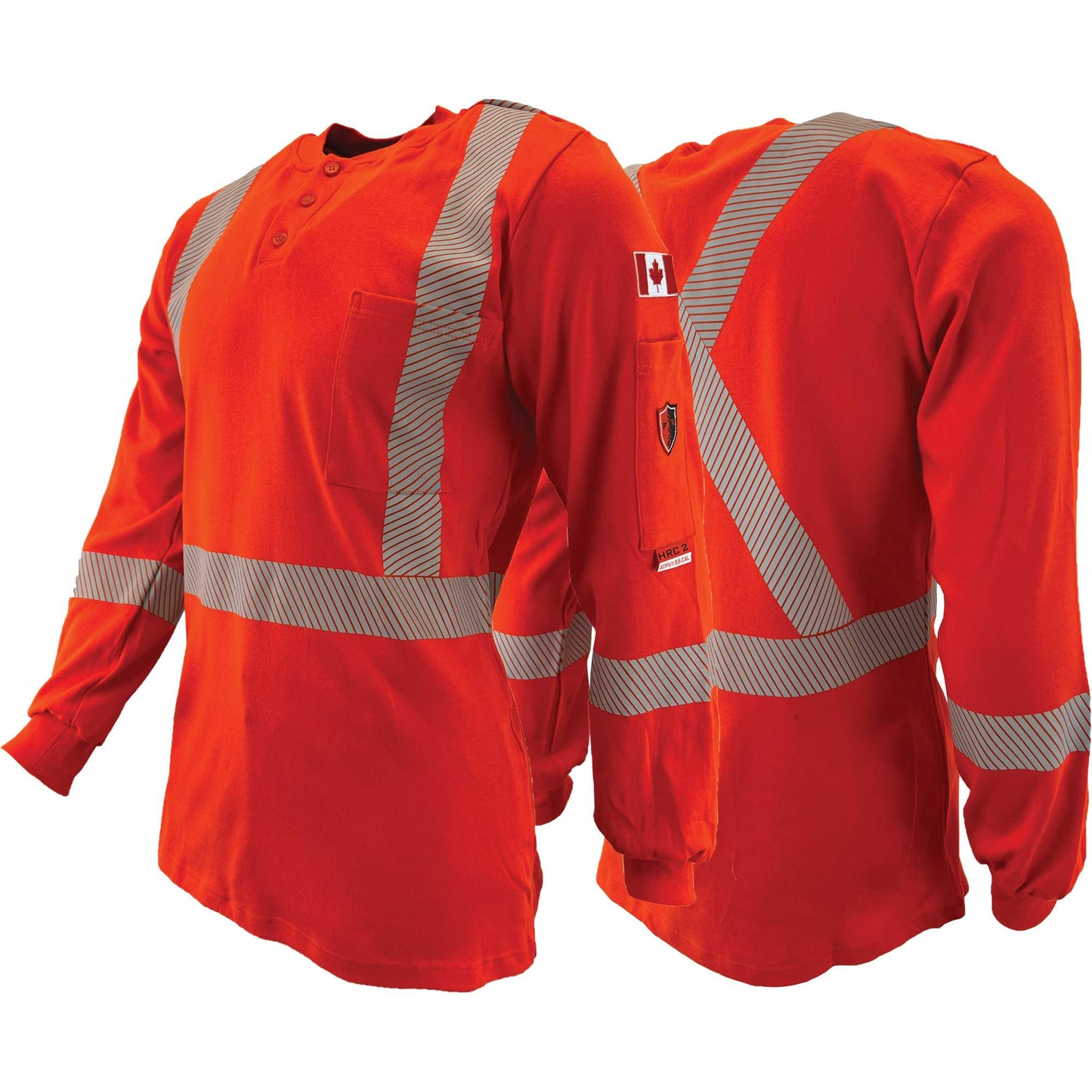 Atlas Guardian® FR/AR Henley Shirts with 2" Striping, X-Small, High Visibility Orange