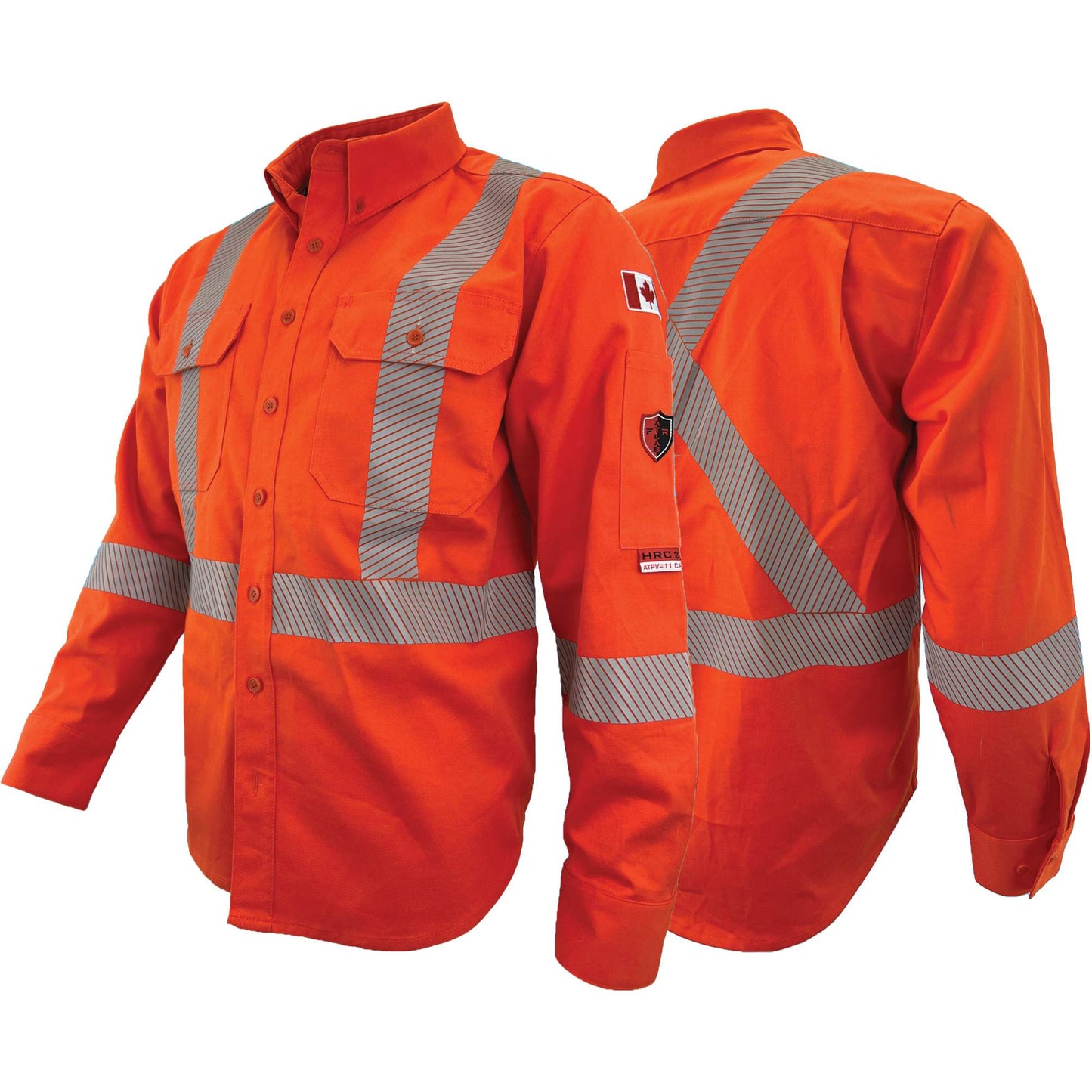 Atlas Guardian® FR/AR Work Shirts with 2" Striping, Small, High Visibility Orange