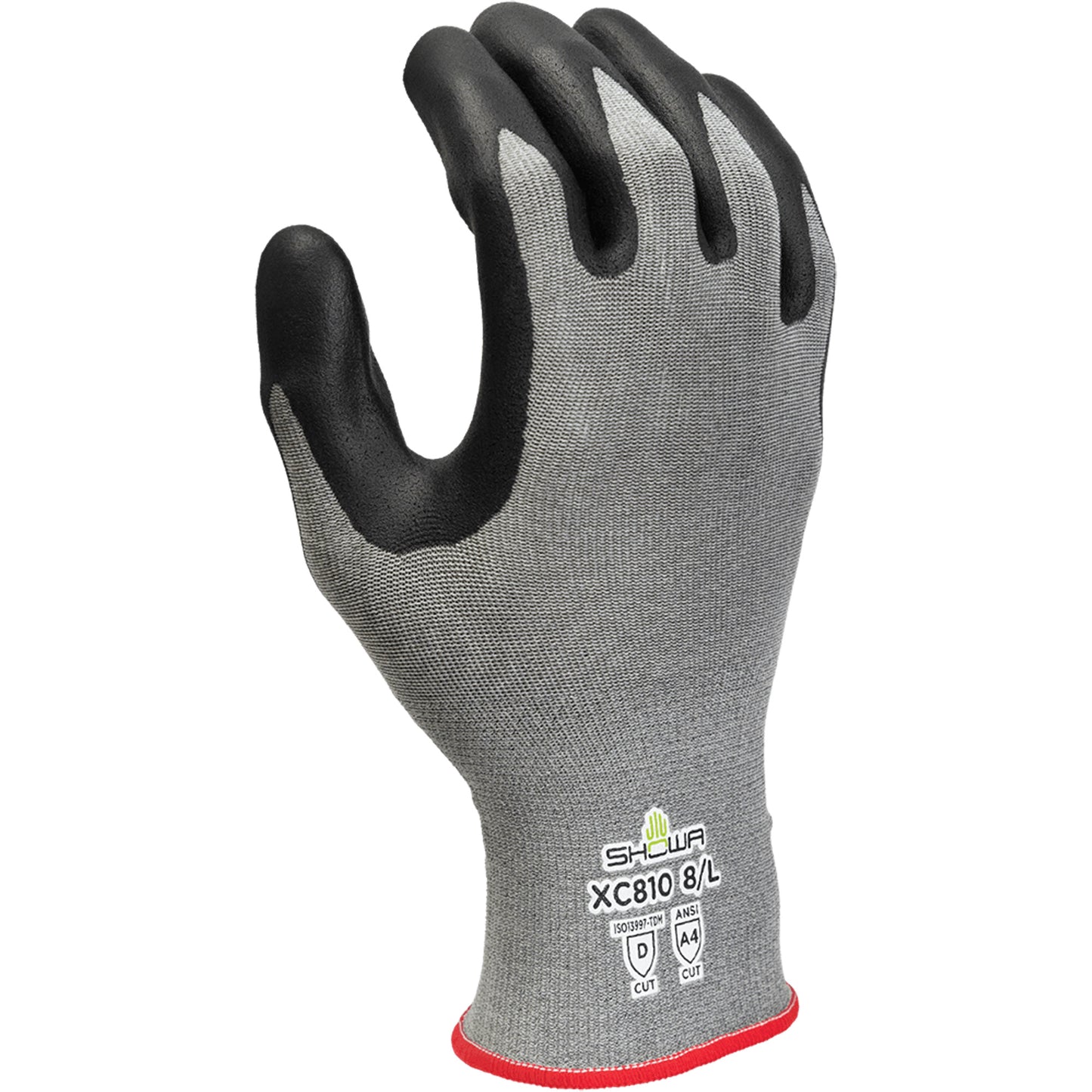 Showa XC810 Cut-Resistant Gloves, Size Large/8, 18 Gauge, Nitrile Coated, HPPE Shell, ASTM ANSI Level A4/EN 388 Level D
