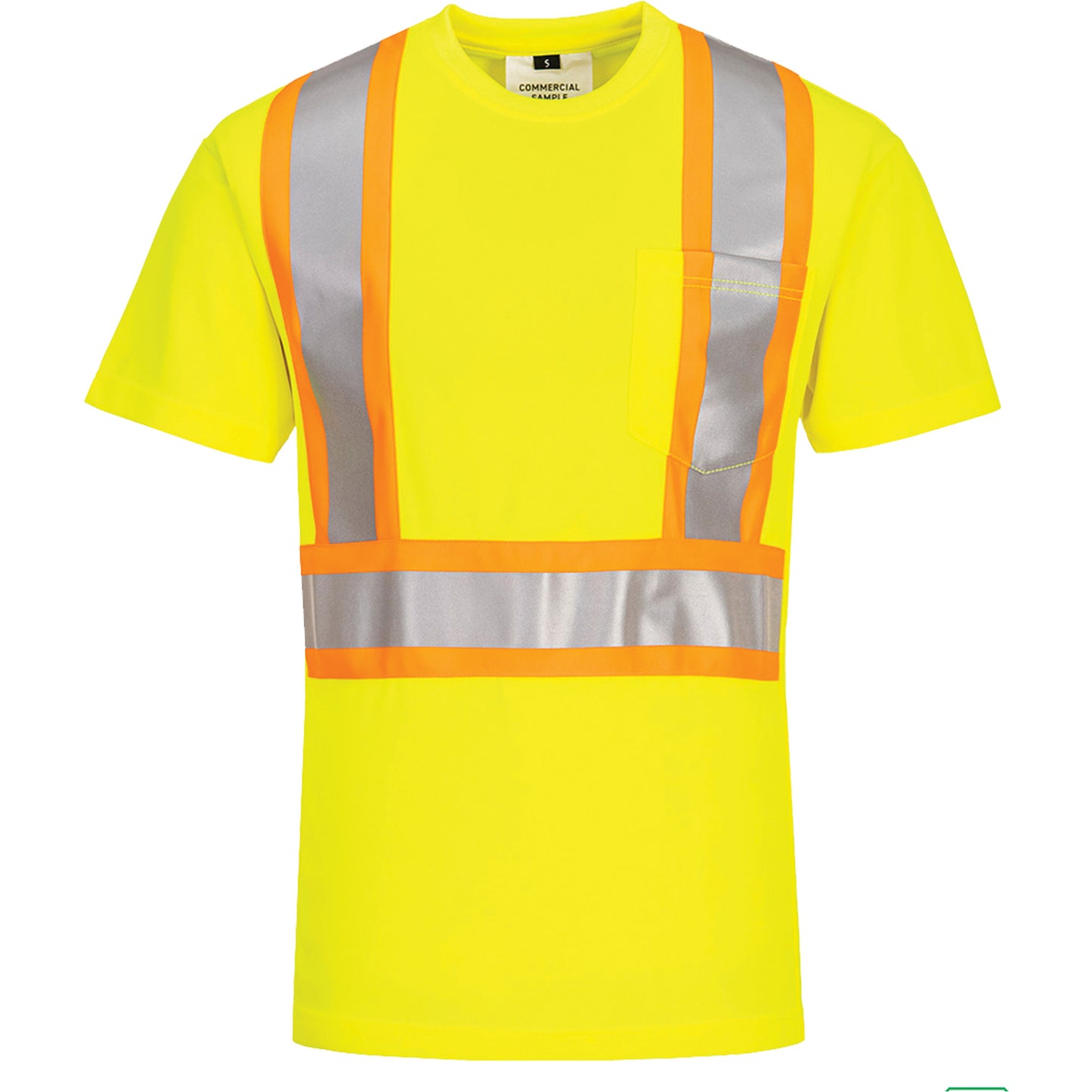IFR Workwear Contrast-Striped Safety T-Shirt, Polyester, 3X-Large, High Visibility Lime-Yellow