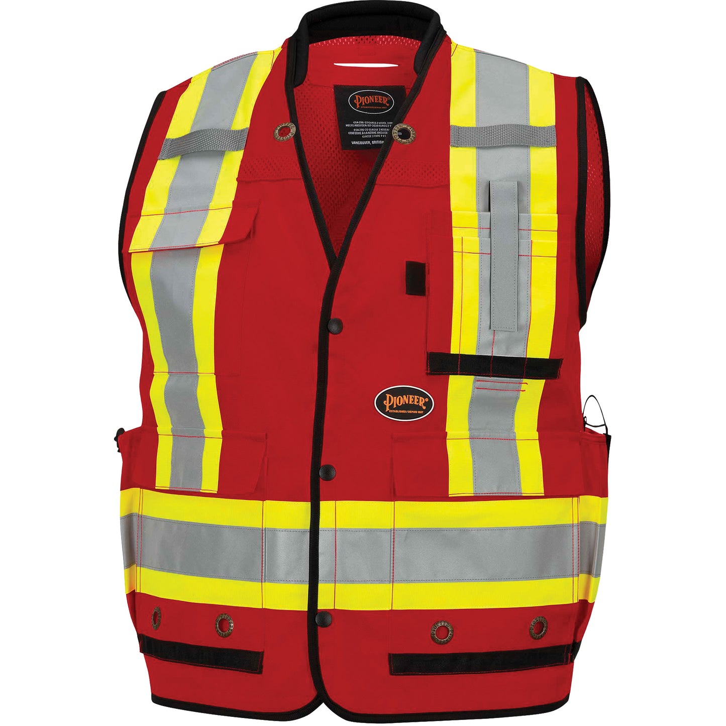 Pioneer 6678 High-Visibility Antimicrobial Mesh-Back Surveyor Vest, Red, 4X-Large, Polyester