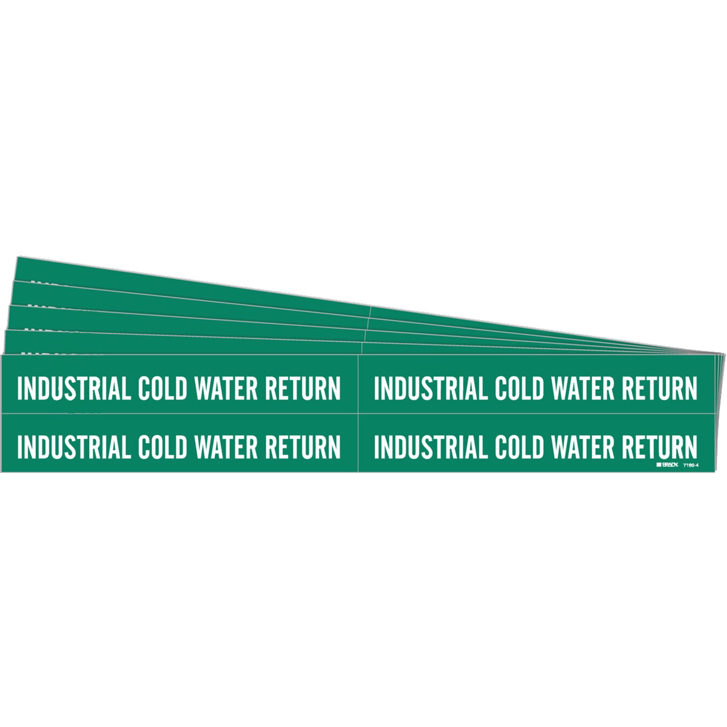 Brady "Industrial Cold Water Return" Pipe Markers, Self-Adhesive, 1-1/8" H x 7" W, White on Green