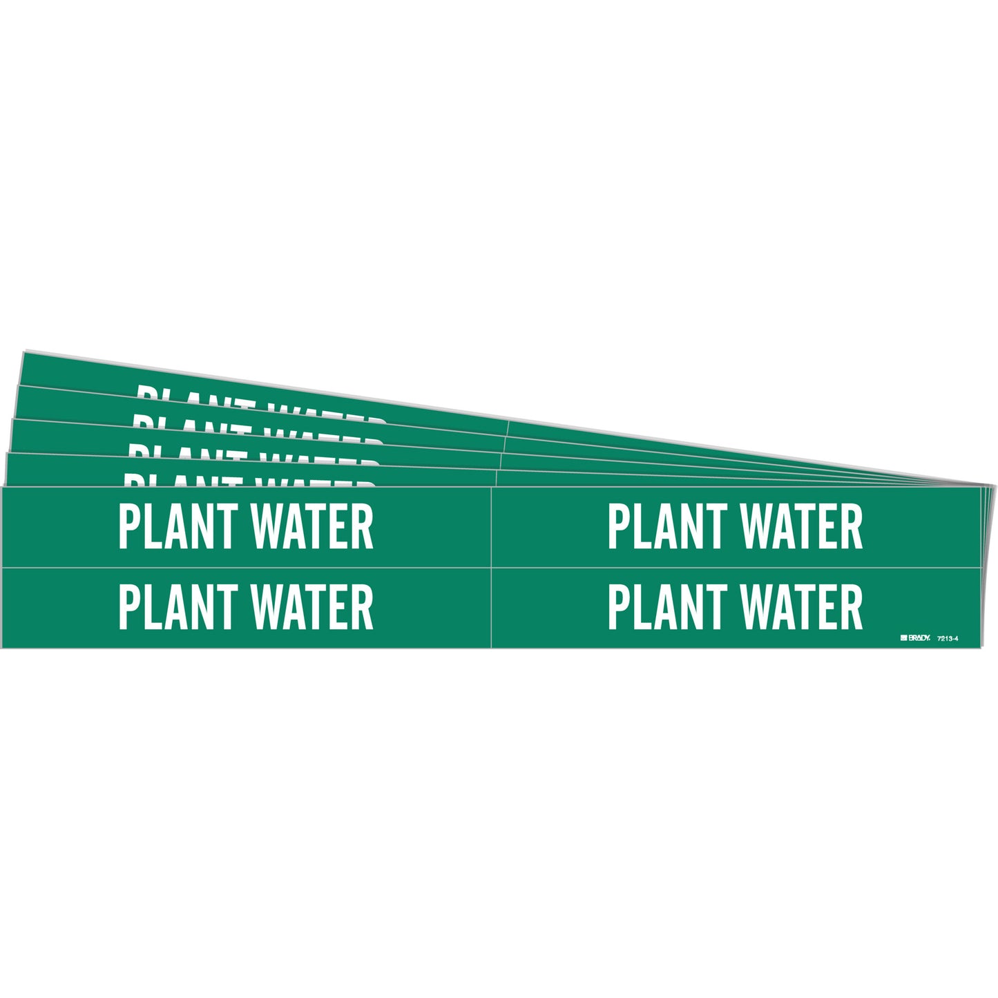 Brady "Plant Water" Pipe Markers, Self-Adhesive, 1-1/8" H x 7" W, White on Green