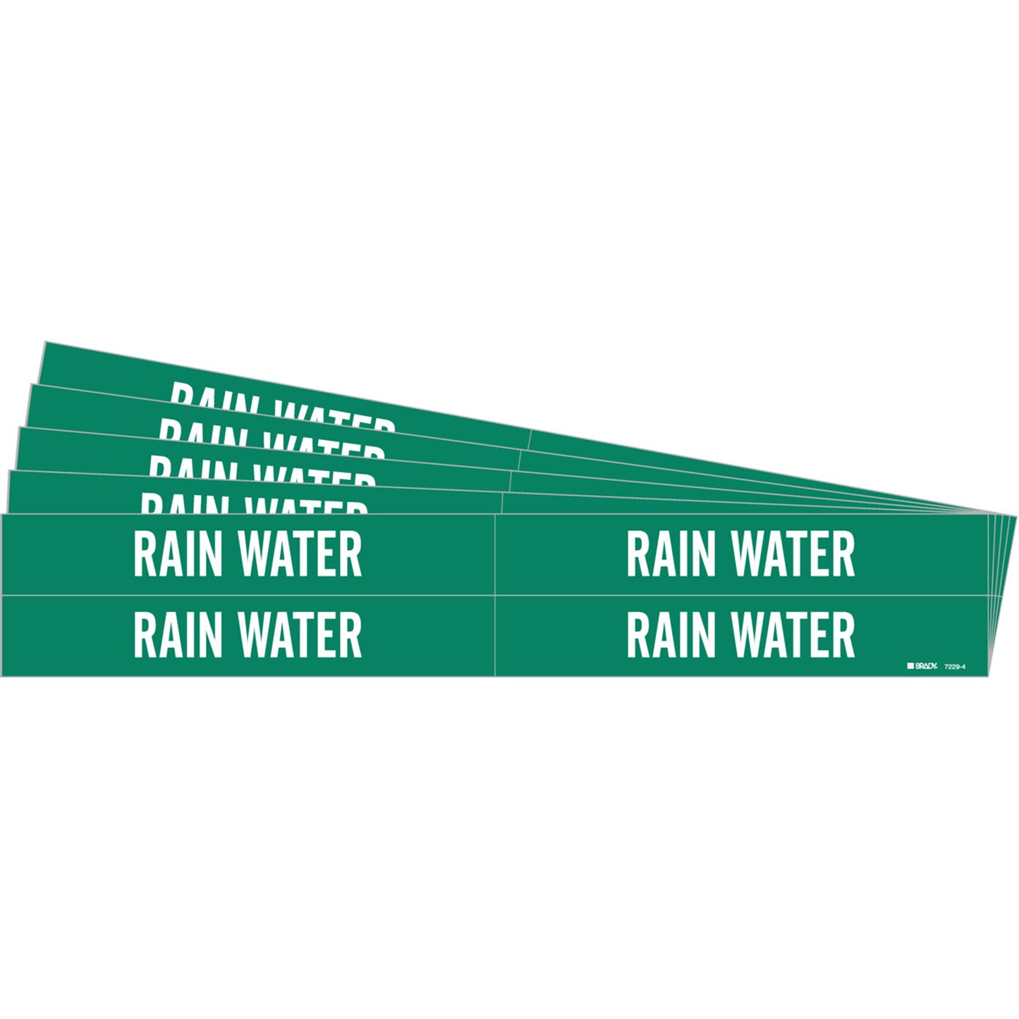 Brady "Rain Water" Pipe Markers, Self-Adhesive, 1-1/8" H x 7" W, White on Green