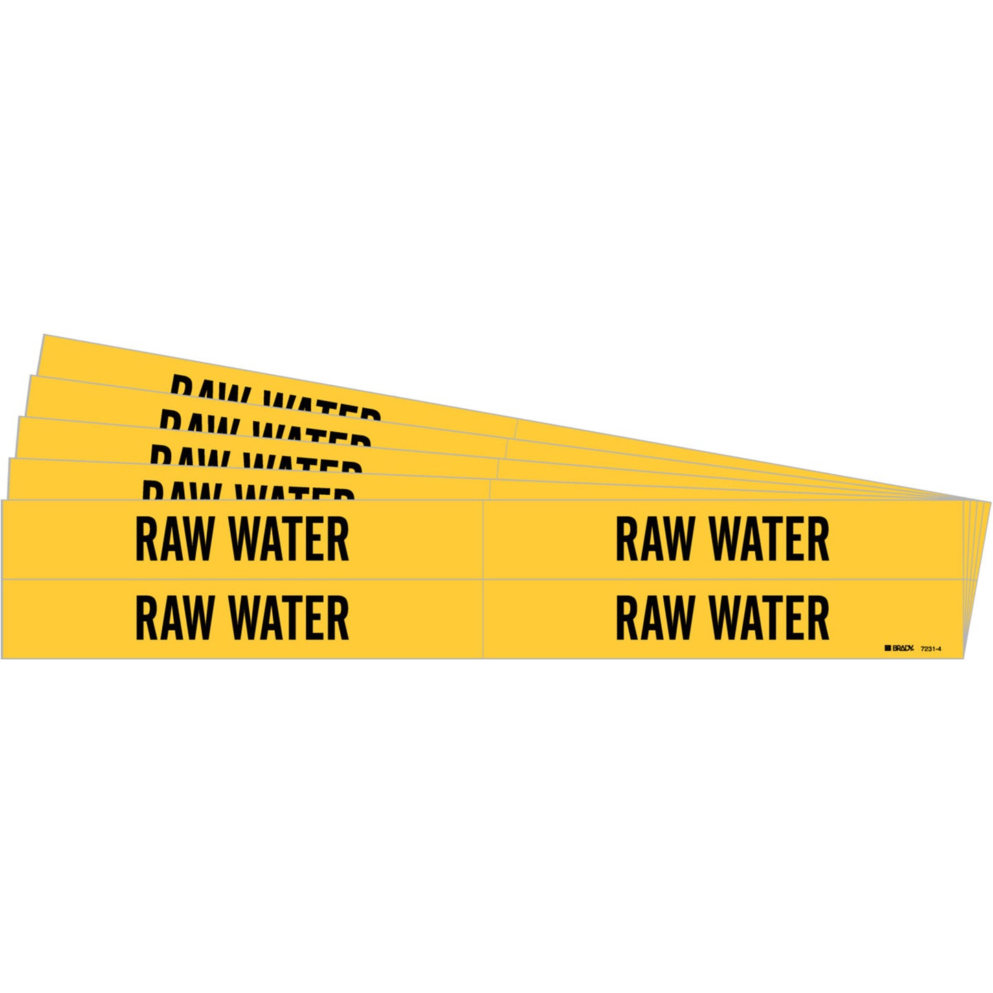 Brady "Raw Water" Pipe Markers, Self-Adhesive, 1-1/8" H x 7" W, Black on Yellow