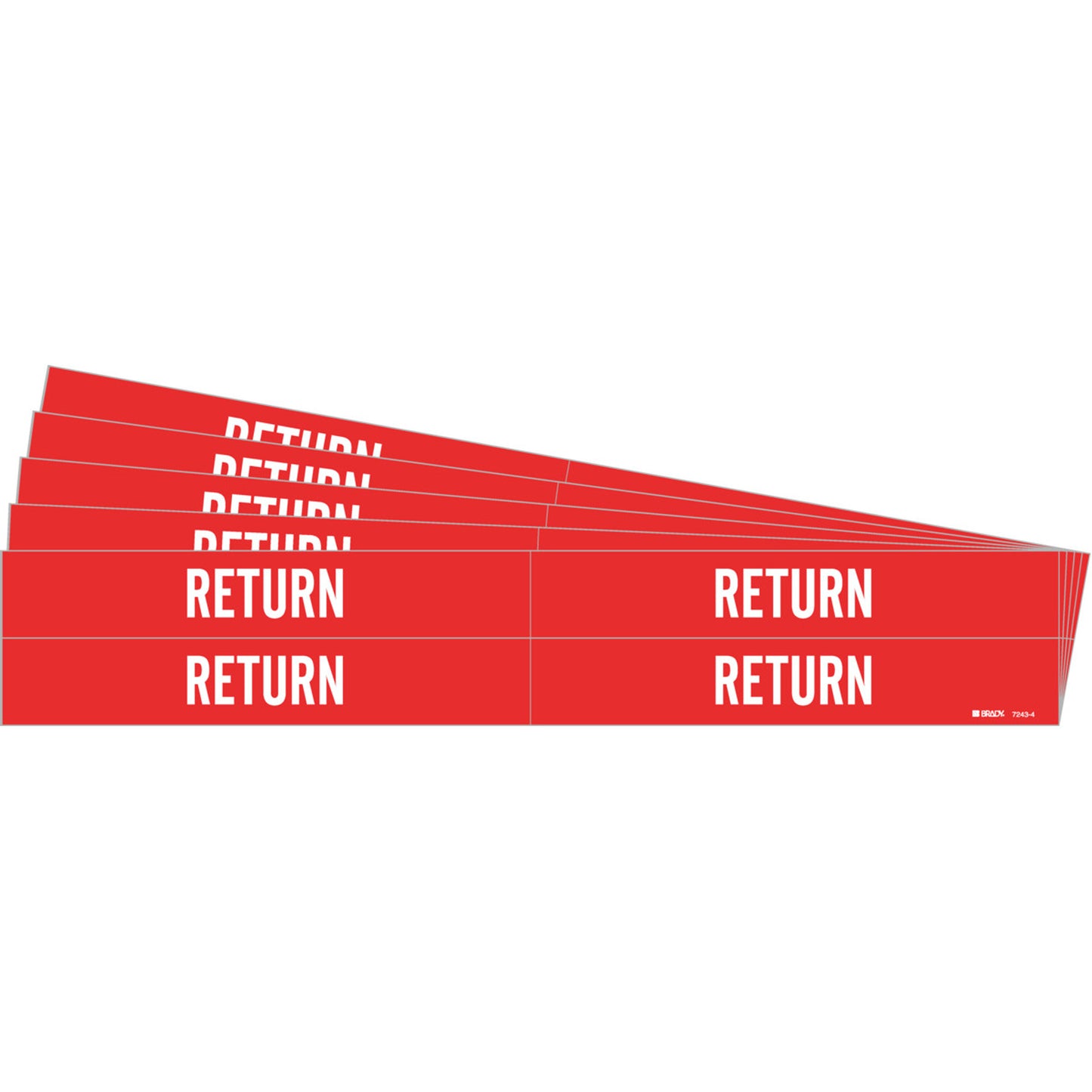 Brady "Return" Pipe Marker, Self-Adhesive, 1-1/8" H x 7" W, White on Red