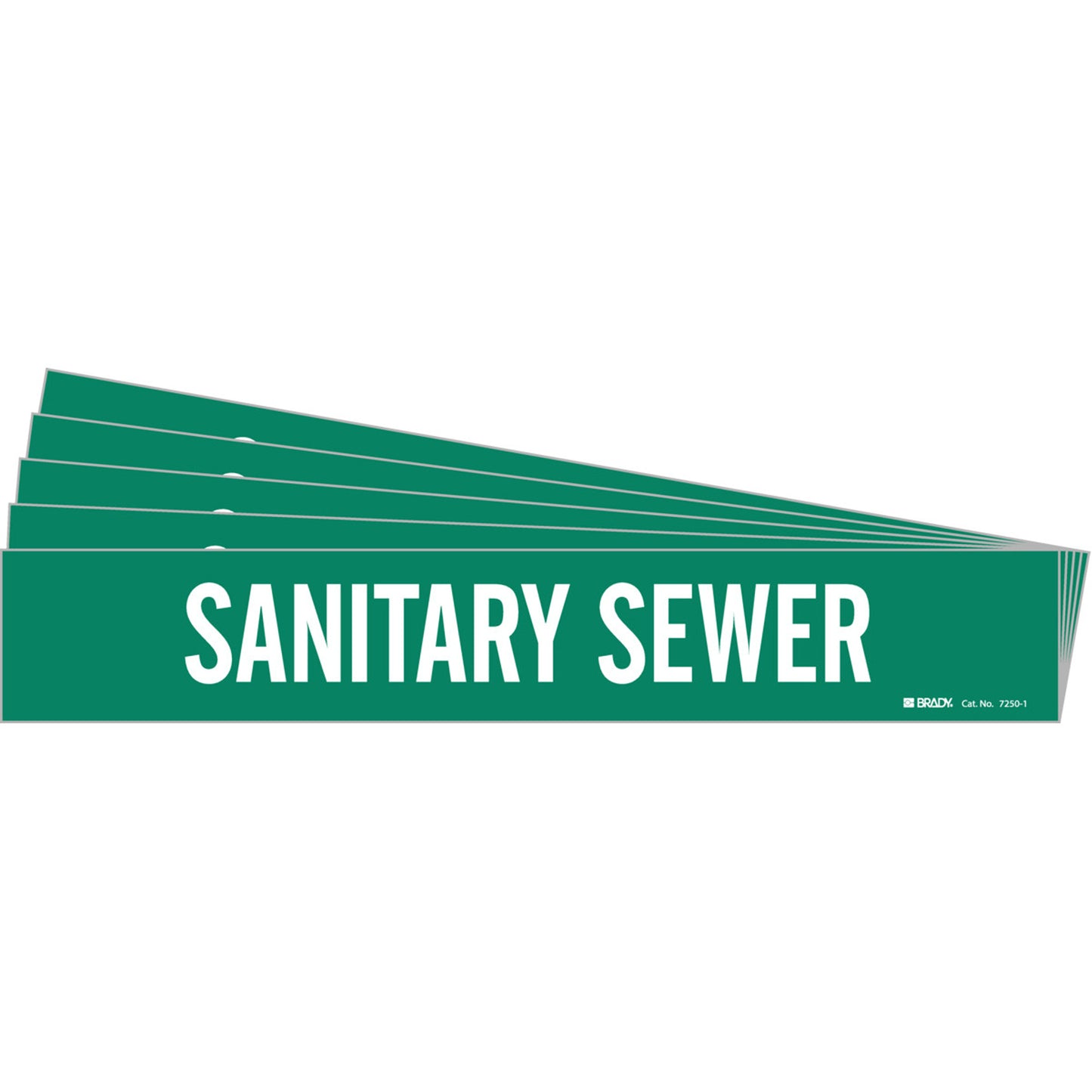 Brady "Sanitary Sewer" Pipe Marker, Self-Adhesive, 2-1/4" H x 14" W, White on Green