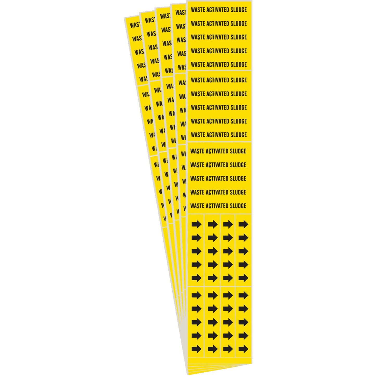 Brady "Waste Activated Sludge" Pipe Markers, Self-Adhesive, 2-1/4" H x 2-3/4" W, Black on Yellow