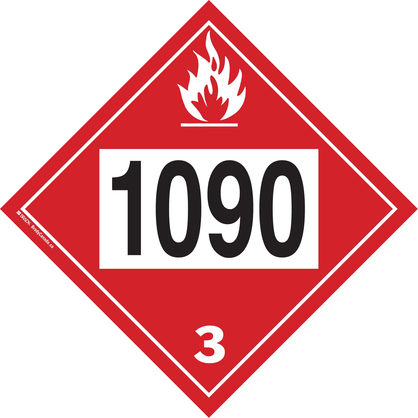 Brady 1090 Acetone Flammable Liquid TDG Placard, Plastic