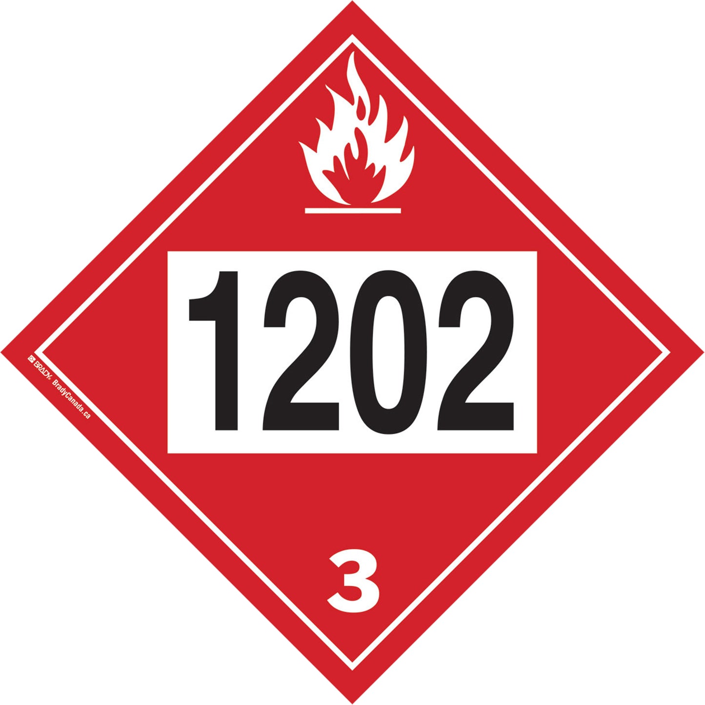 Brady 1202 Fuel Oil Flammable Liquid TDG Placard, Plastic
